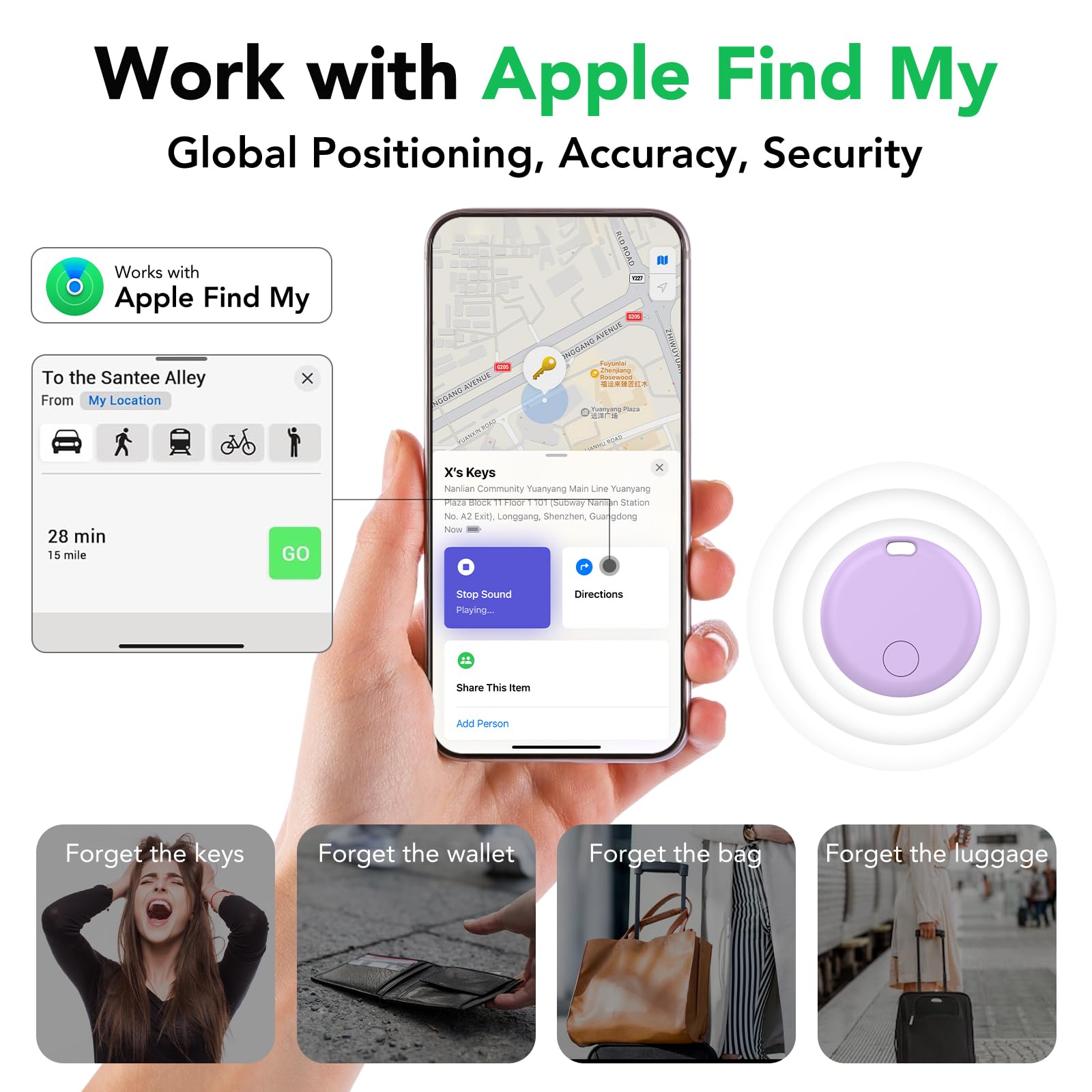 Air Tracker Tags-4 Pack: Smart Bluetooth Tracker, Item Finder Works with Apple Find My (iOS Only) App, Trakcer Tag Locator for Keys, Luggage, Satchel, Backpack etc. (Not for Android Devices) thumbnail 2