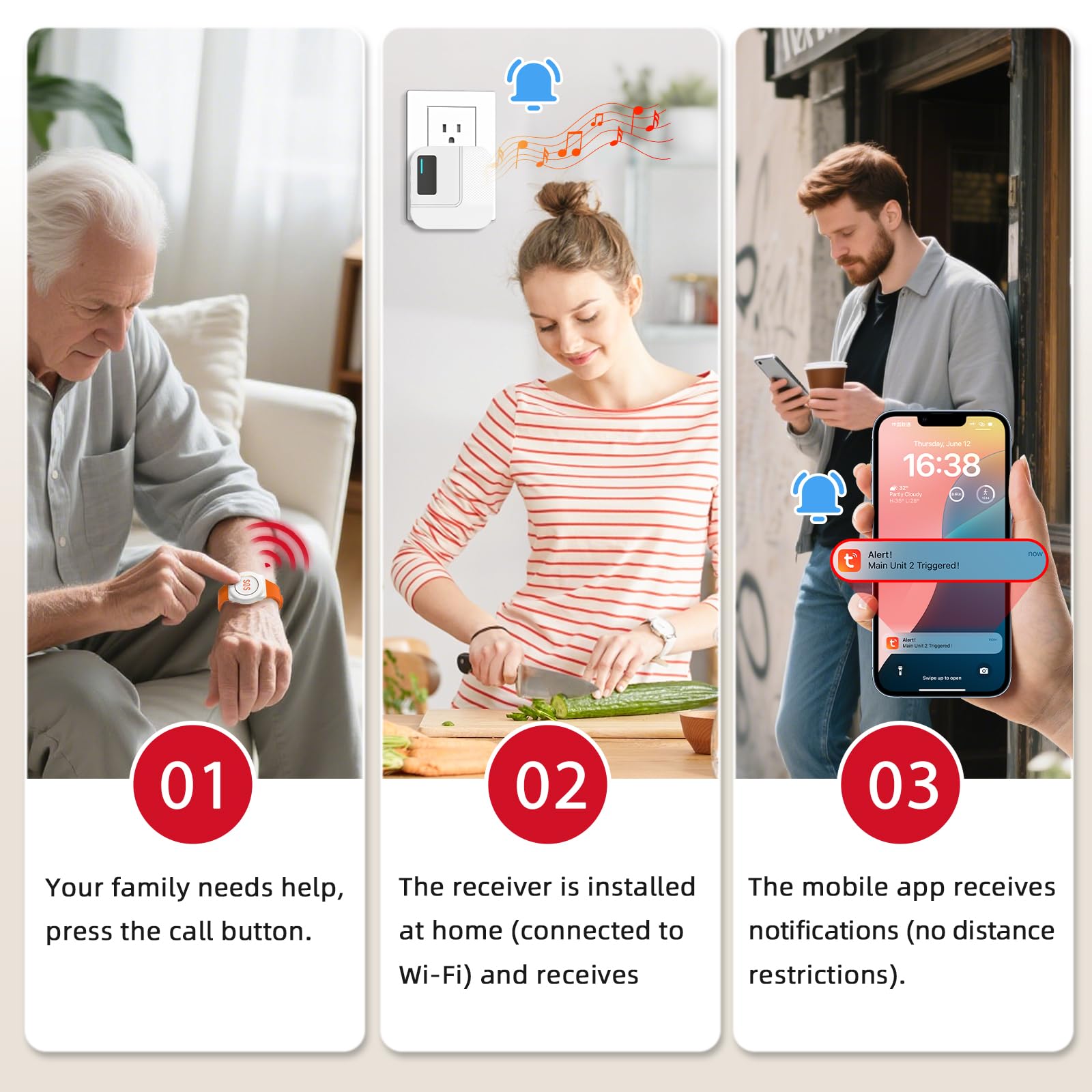 CallToU Wi-Fi Wireless Caregiver Pager Call Button for Elderly at Home , APP Emergency Alert for Seniors, Patients, and The Disabled (TY02BL-US 2-1) thumbnail 2