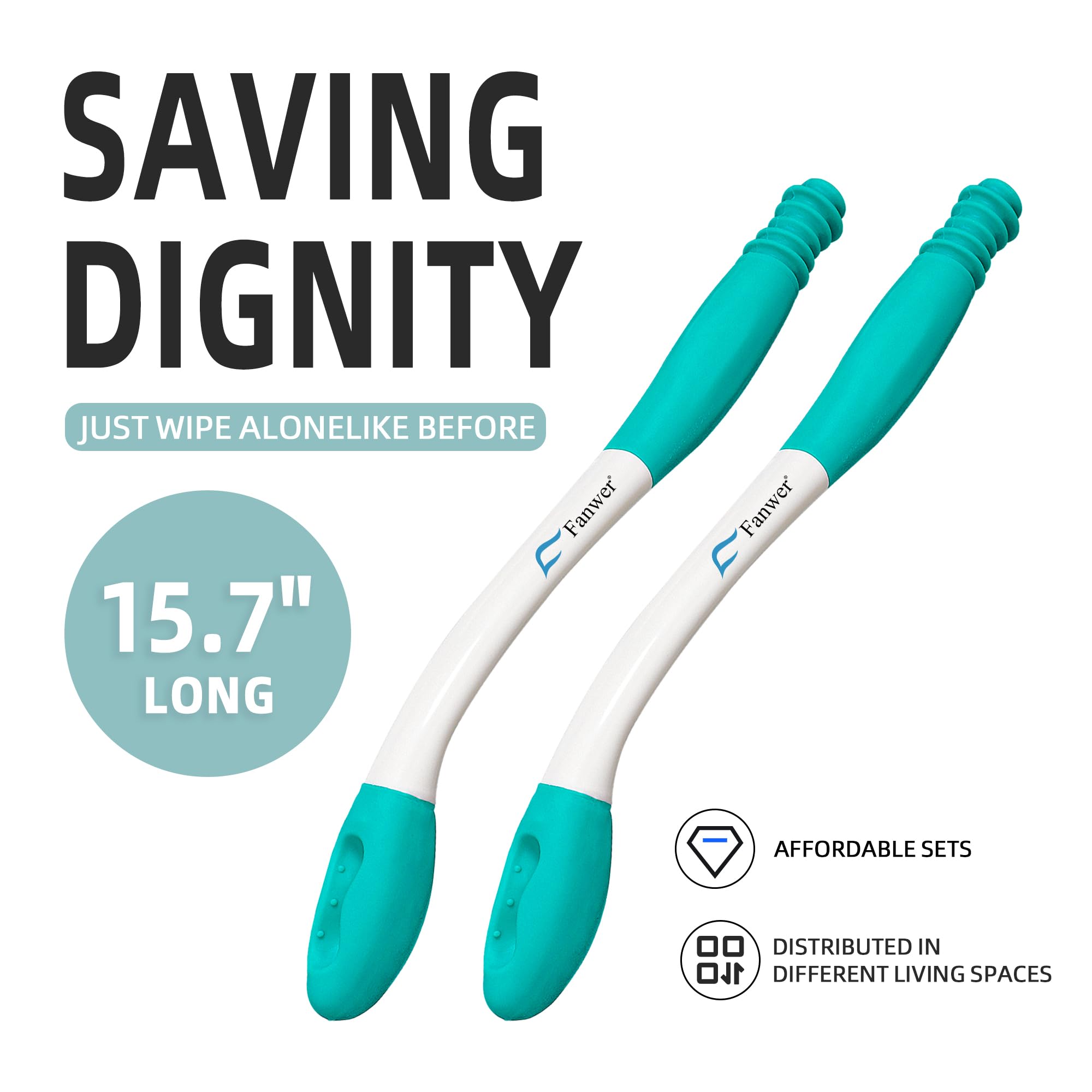 Fanwer Toilet Aids for Wiping - 15.7" Long Reach Comfort Butt Wiper Tools - Bathroom Bottom Buddy Wiping Self Assist for Disabled,Elderly,Pregnant,Overweight People and Back Surgery Recovery (2 Pack) thumbnail 2