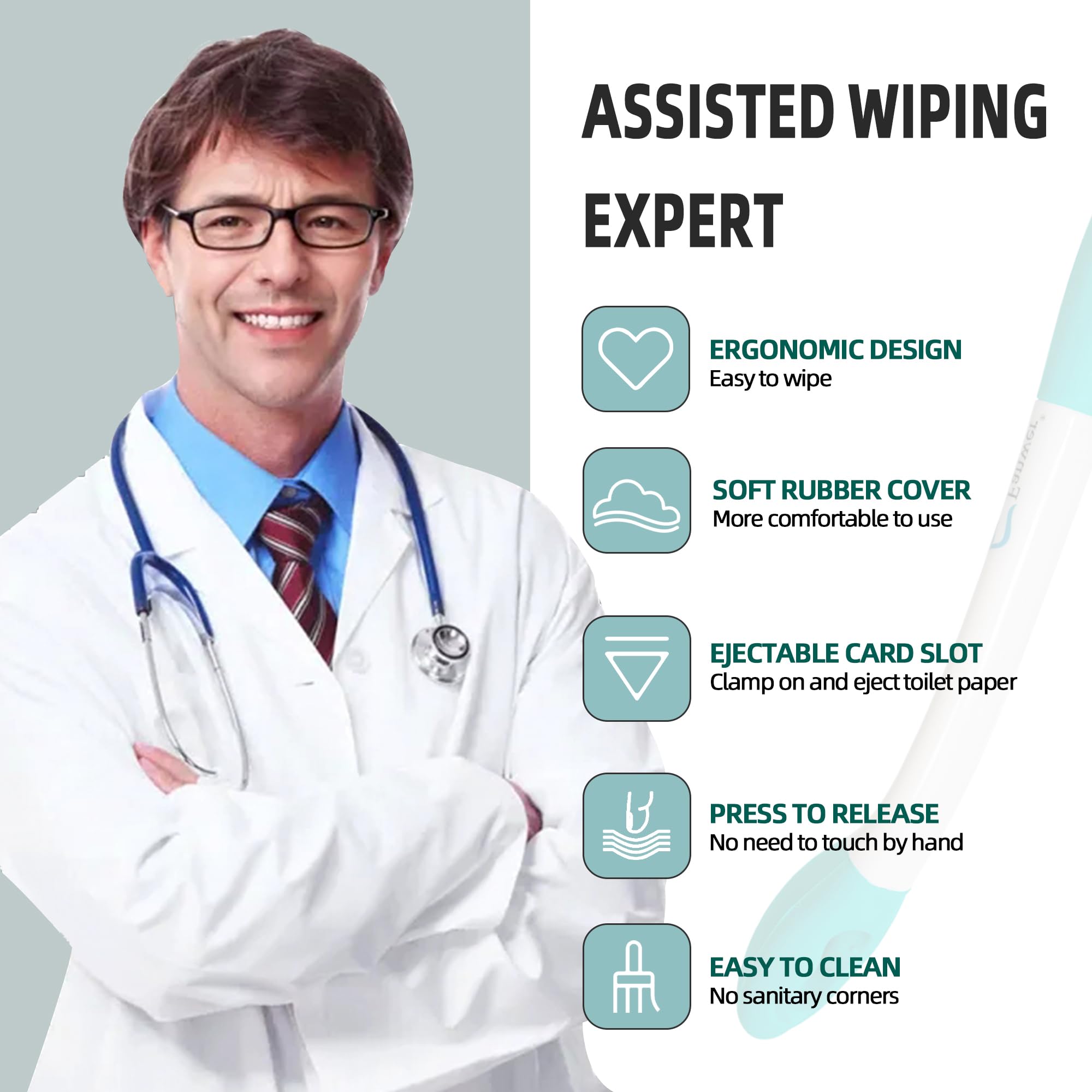 Fanwer Toilet Aids for Wiping - 15.7" Long Reach Comfort Butt Wiper Tools - Bathroom Bottom Buddy Wiping Self Assist for Disabled,Elderly,Pregnant,Overweight People and Back Surgery Recovery (2 Pack) thumbnail 3