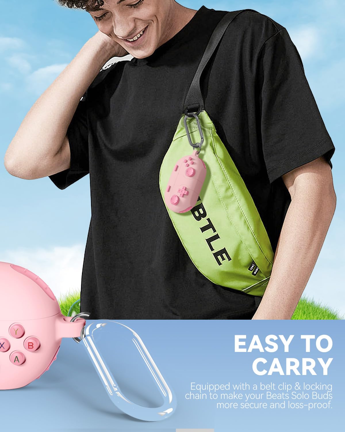 Game Case for Beats Solo Buds 2024,Classic Cool Funny Shock-Proof Protective Silicone Case for Beats Solo Buds Wireless Earbuds with Cleaning Kit and Keychain Accessories-Green thumbnail 3