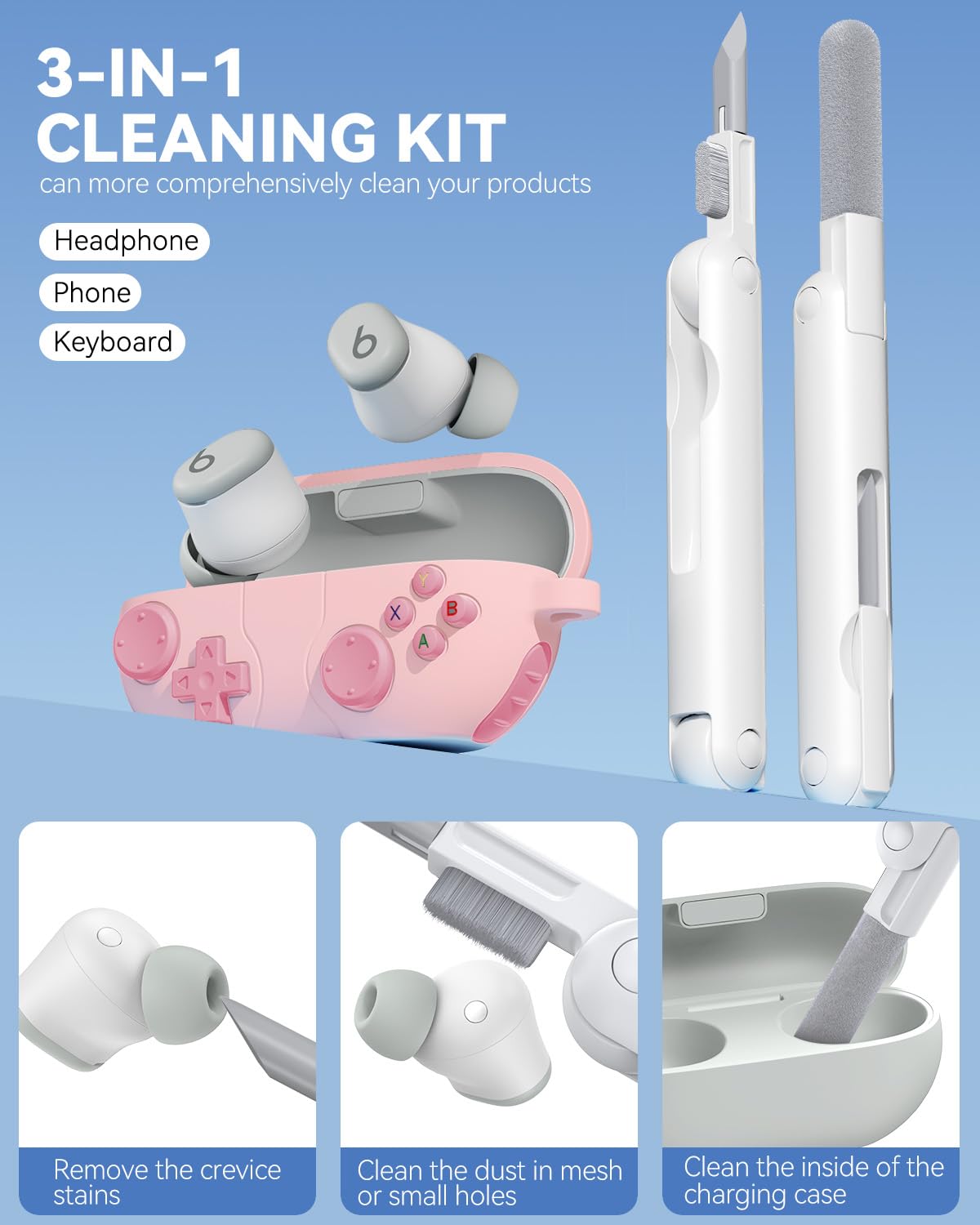 Game Case for Beats Solo Buds 2024,Classic Cool Funny Shock-Proof Protective Silicone Case for Beats Solo Buds Wireless Earbuds with Cleaning Kit and Keychain Accessories-Green thumbnail 4