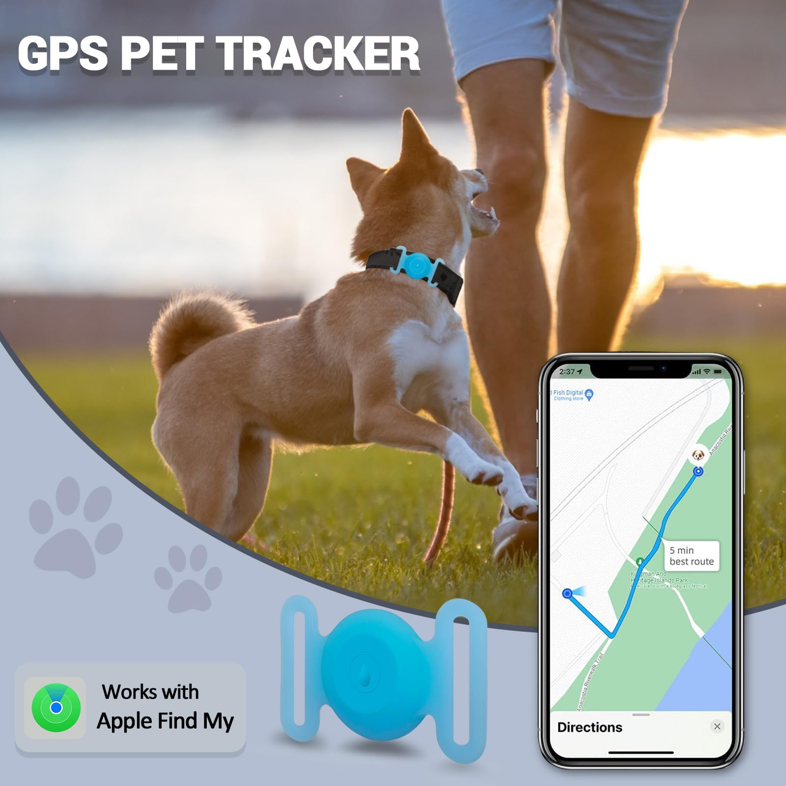 GPS Tracker for Dogs, Mini GPS Cat Tracker, IPX8 Waterproof GPS Tracker for Cats with Holder, No Monthly Fee, Work with Apple Find My(iOS Only), Smart Trackers for Dogs Finder Trackers Pets(Black) thumbnail 2
