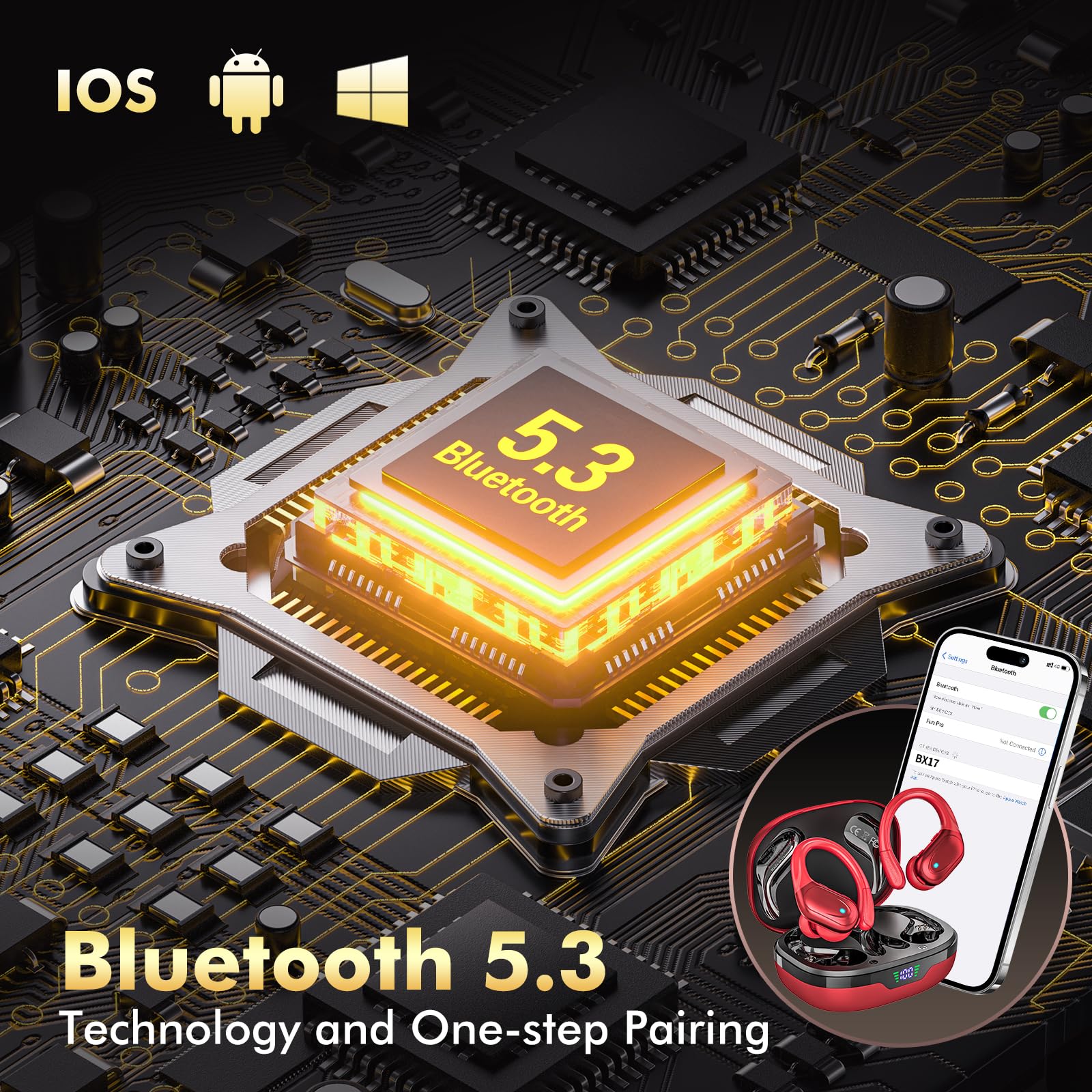 HAOYUYAN Wireless Earbuds, Sports Bluetooth Headphones, 80Hrs Playtime Ear Buds with LED Power Display, Noise Canceling Headset, IPX7 Waterproof Earphones for Workout/Running thumbnail 4