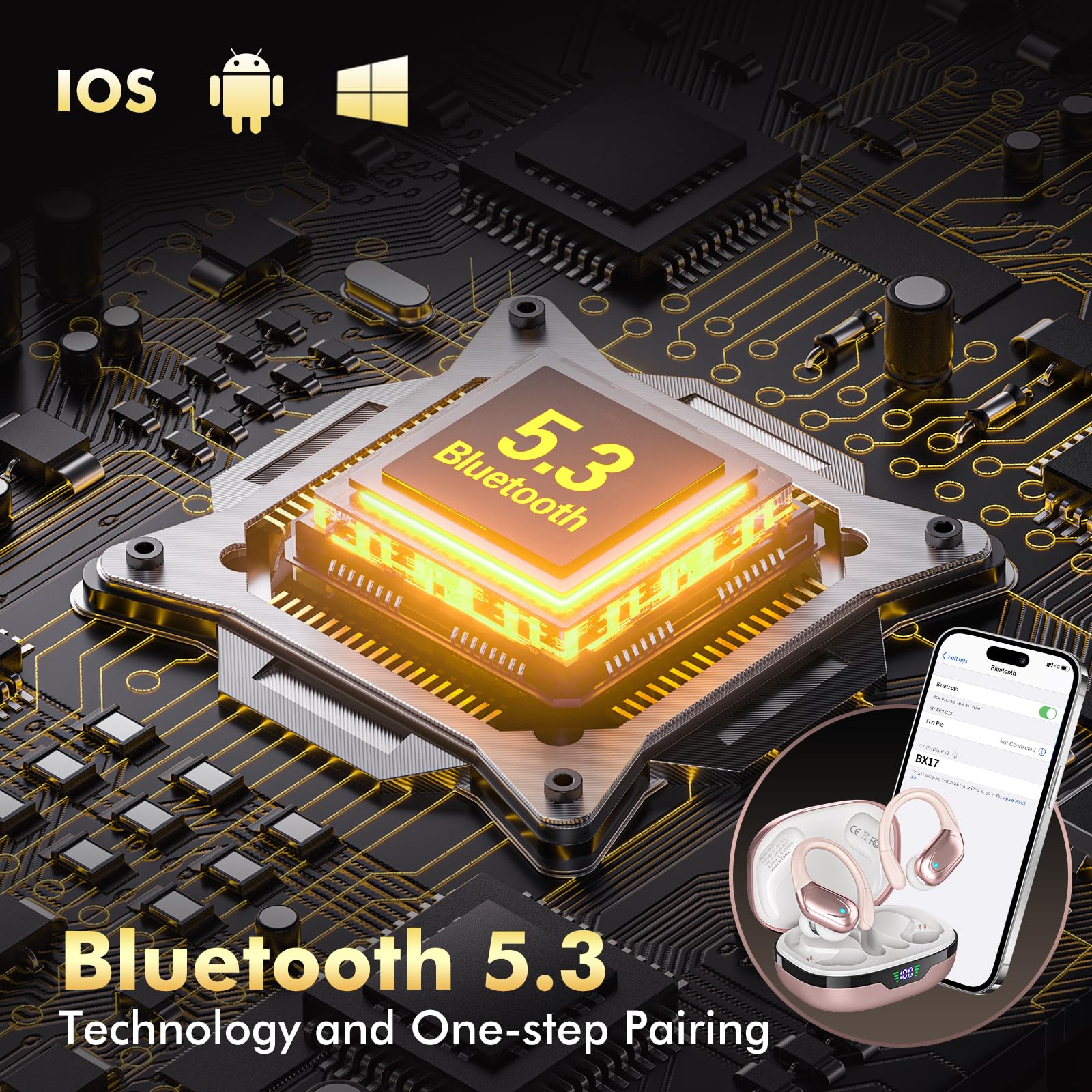 HAOYUYAN Wireless Earbuds, Sports Bluetooth Headphones, 80Hrs Playtime Ear Buds with LED Power Display, Noise Canceling Headset, IPX7 Waterproof Earphones for Workout/Running Rose Gold thumbnail 4