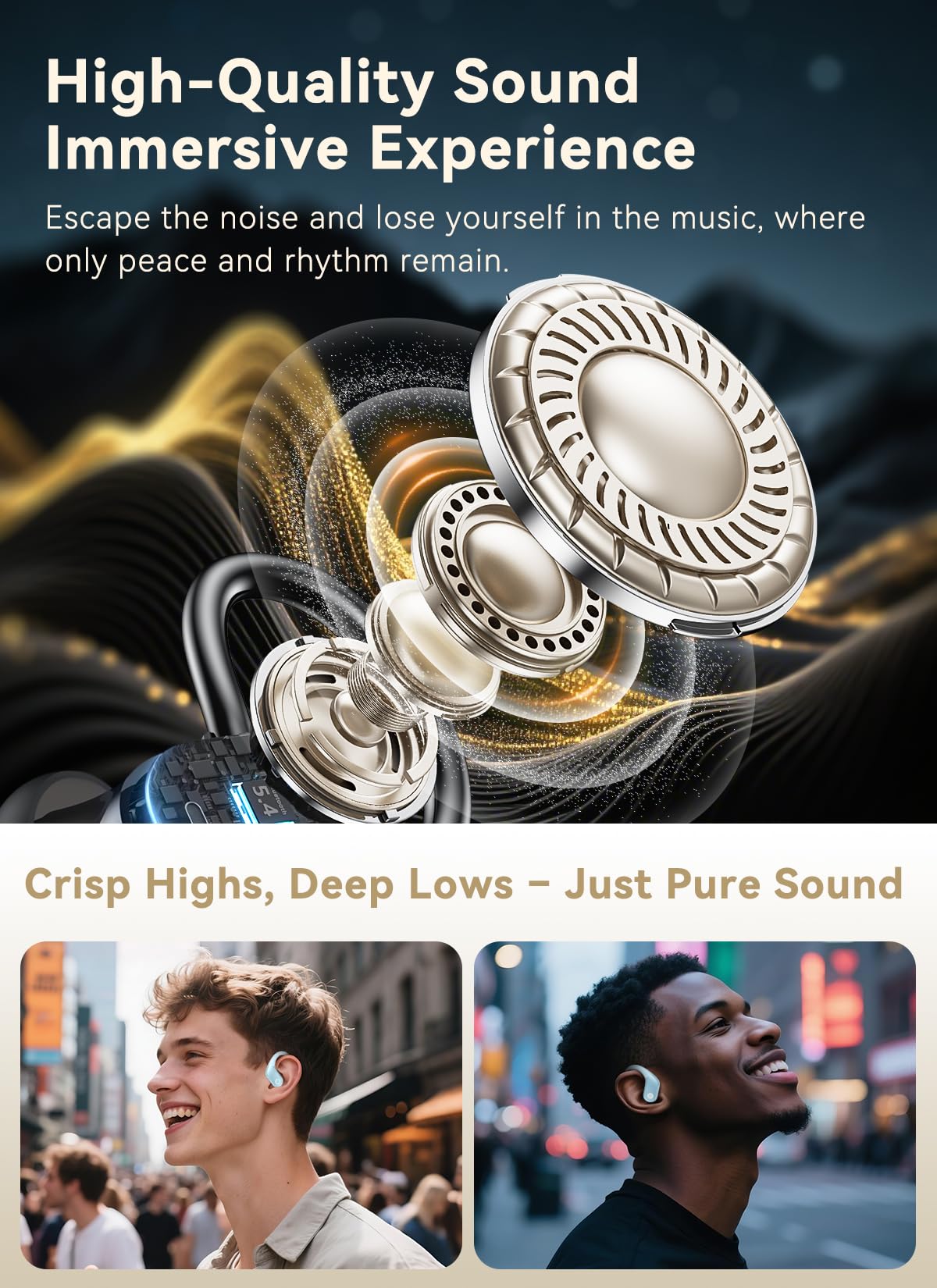 jaddsa Wireless Earbuds, ENC Noise Cancelling Sport Ear Buds with Multifunctional Touch Screen, Bluetooth 5.4 Headphones, Bass Stereo Sound, 5 EQ Over The Ear Earbuds for Sports/Workout/Gym-Black thumbnail 5