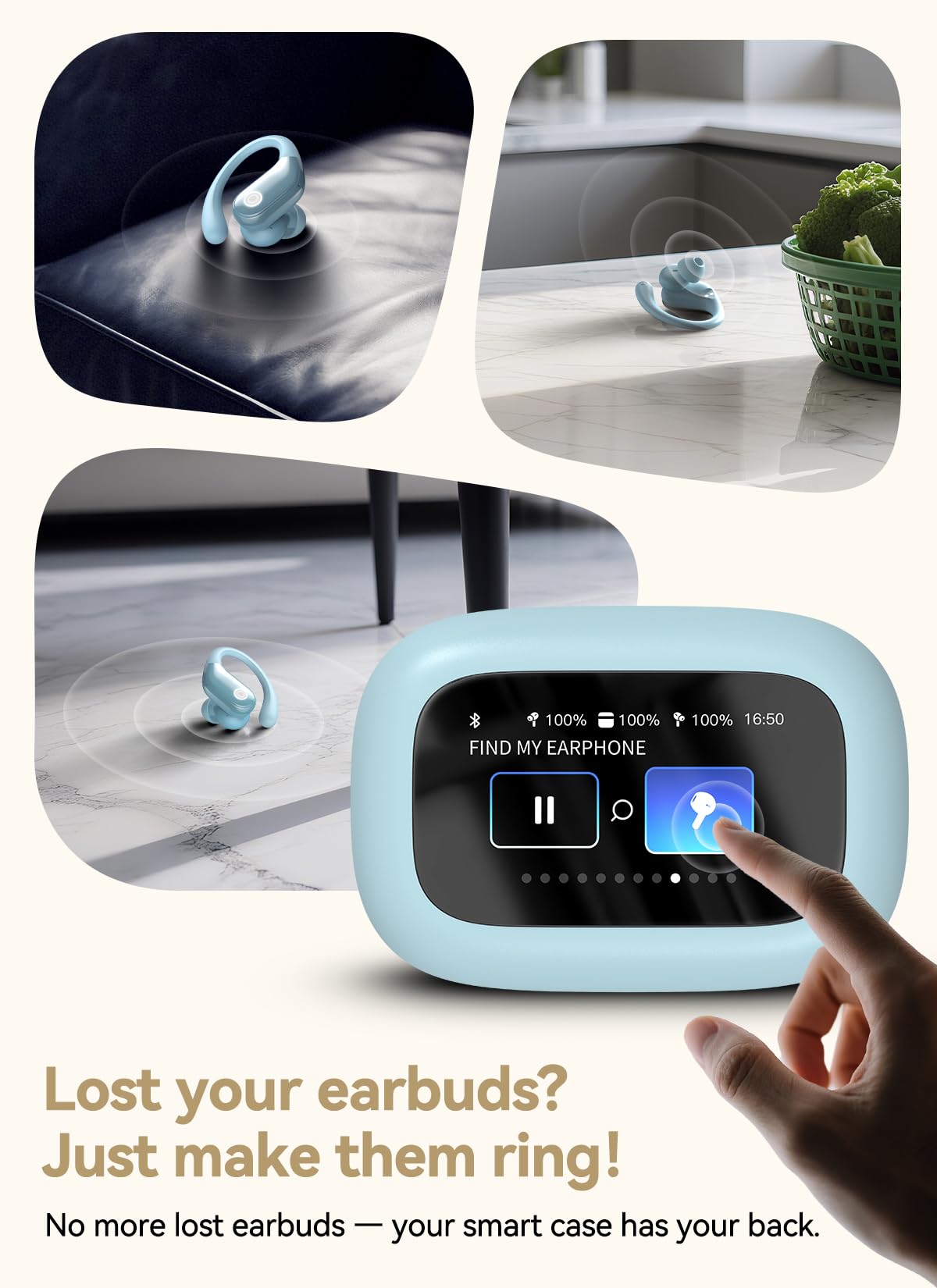 jaddsa Wireless Earbuds, ENC Noise Cancelling Sport Ear Buds with Multifunctional Touch Screen, Bluetooth 5.4 Headphones, Bass Stereo Sound, 5 EQ Over The Ear Earbuds for Sports/Workout/Gym-Black thumbnail 4