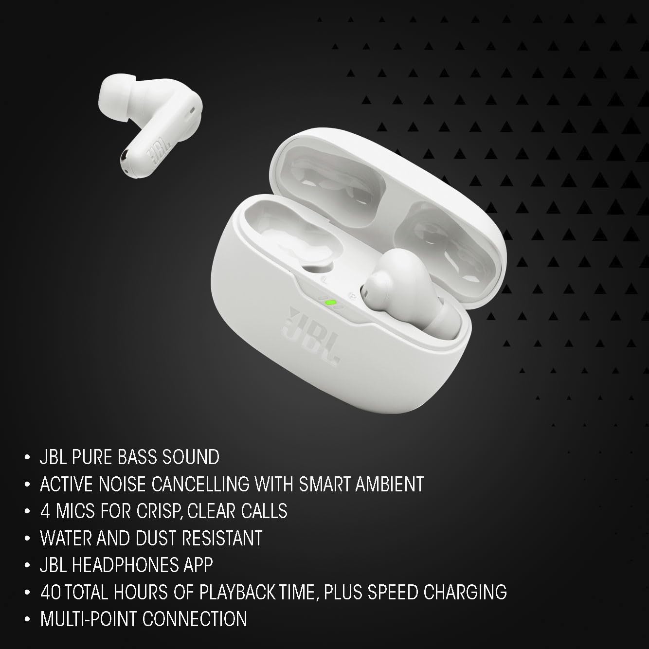 JBL Vibe Beam 2 - True Wireless Noise Cancelling Earbuds Pure Bass Sound &amp; Smart Ambient Technology, 4mics for Crisp, Clear Calls, up to 40Hrs of Playback, IP54 Dust &amp; Water Resistant (Black) thumbnail 3