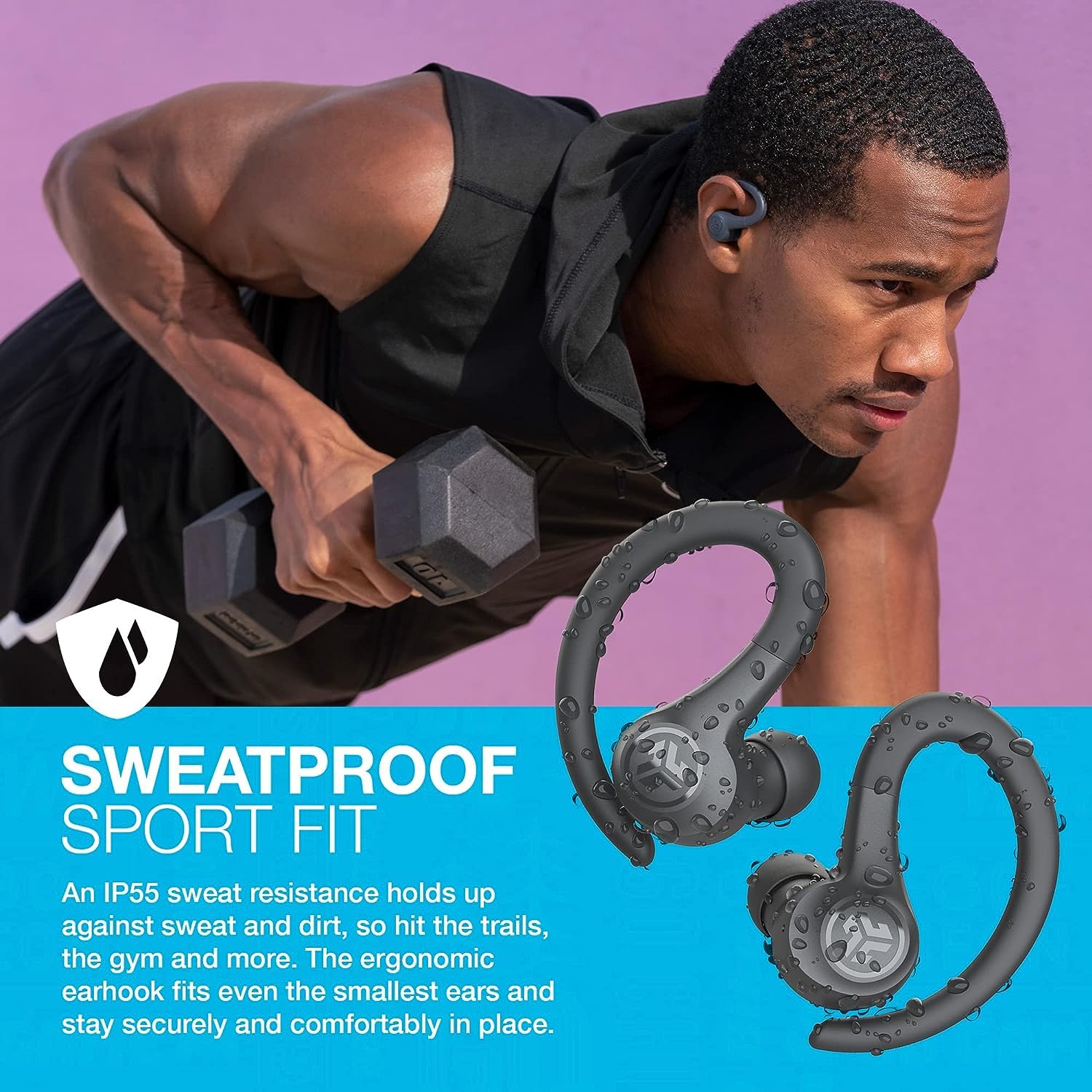 JLab Go Sport+ Wireless Workout Earbuds Featuring C3 Clear Calling, Secure Earhook Sport Design, 35+ Hour Bluetooth Playtime, and 3 EQ Sound Settings (Graphite) thumbnail 3