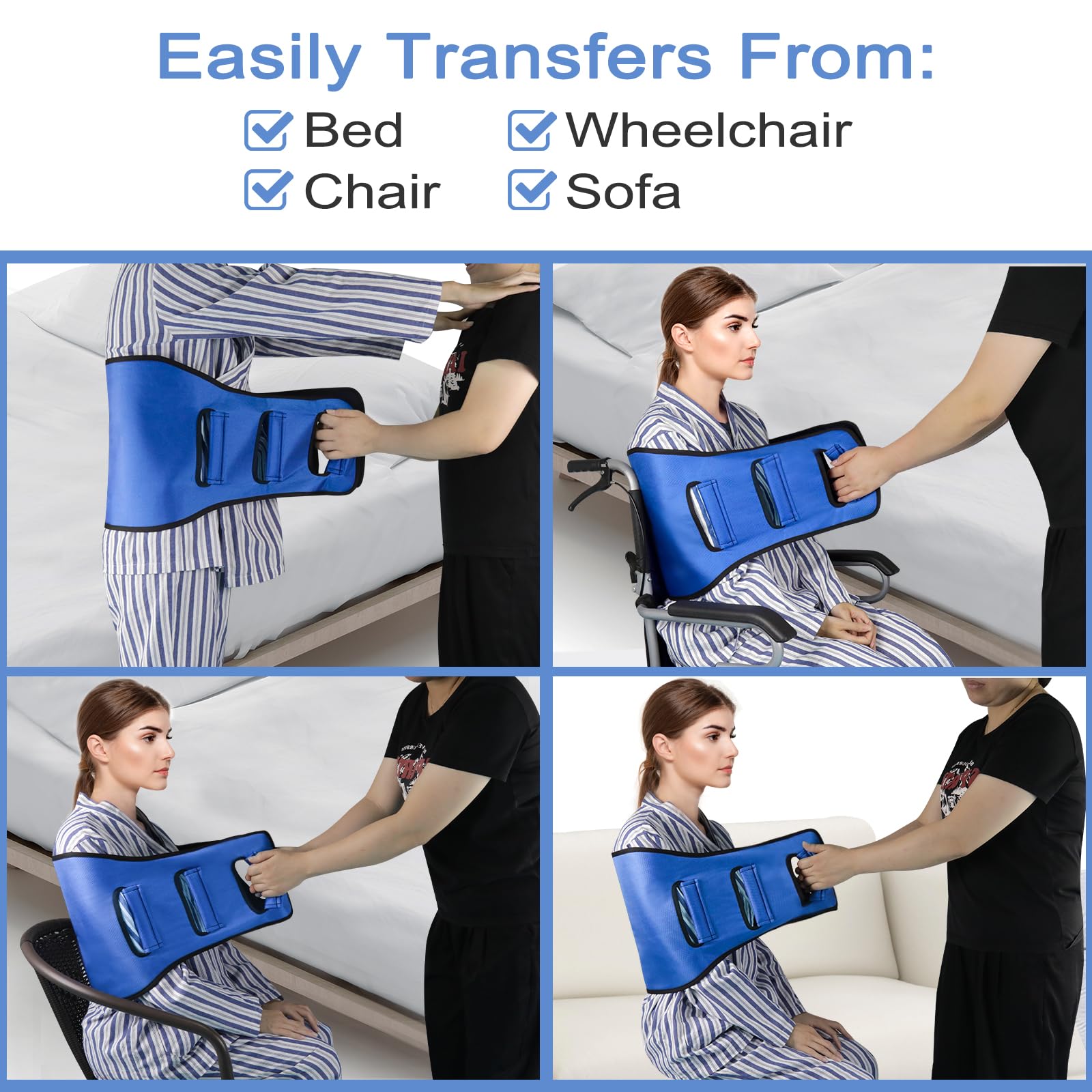 Leetye Mei Transfer Belt Transfer Sling - Padded Gait Belt - Heavy Duty Patient Lift, Mobility Standing and Lifting Aid for Disabled, Elderly, Injured - Safely Move from Bed and Wheelchair (Blue) thumbnail 5
