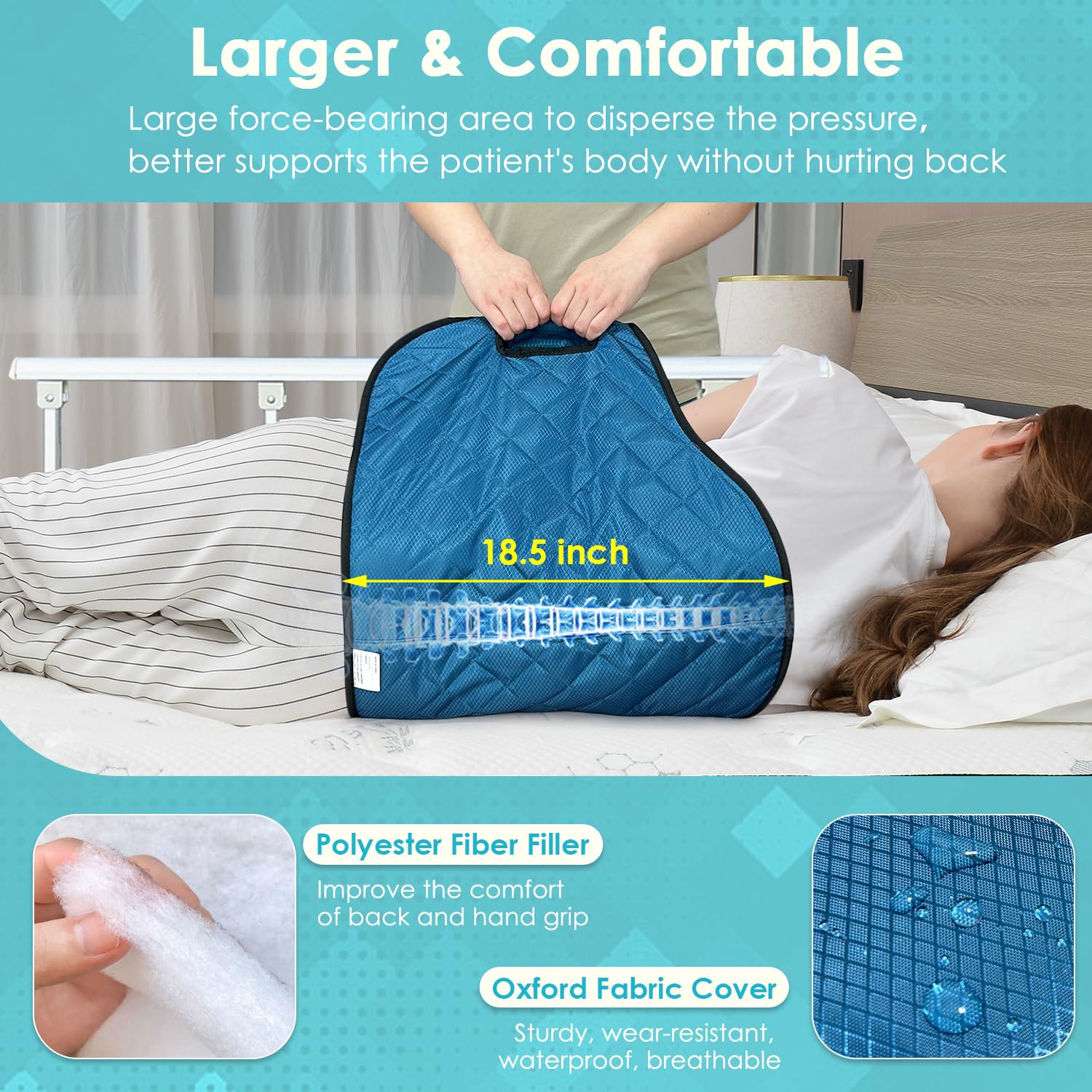 NEPPT Bedridden Patient Turning Device Belt for Bed Rails Elderly Adults Safety Bed Turner Straps to Change Diaper Transfer Sling Positioning Bed Pad with Handle Bed Sore Prevention Home Care (Blue) thumbnail 4