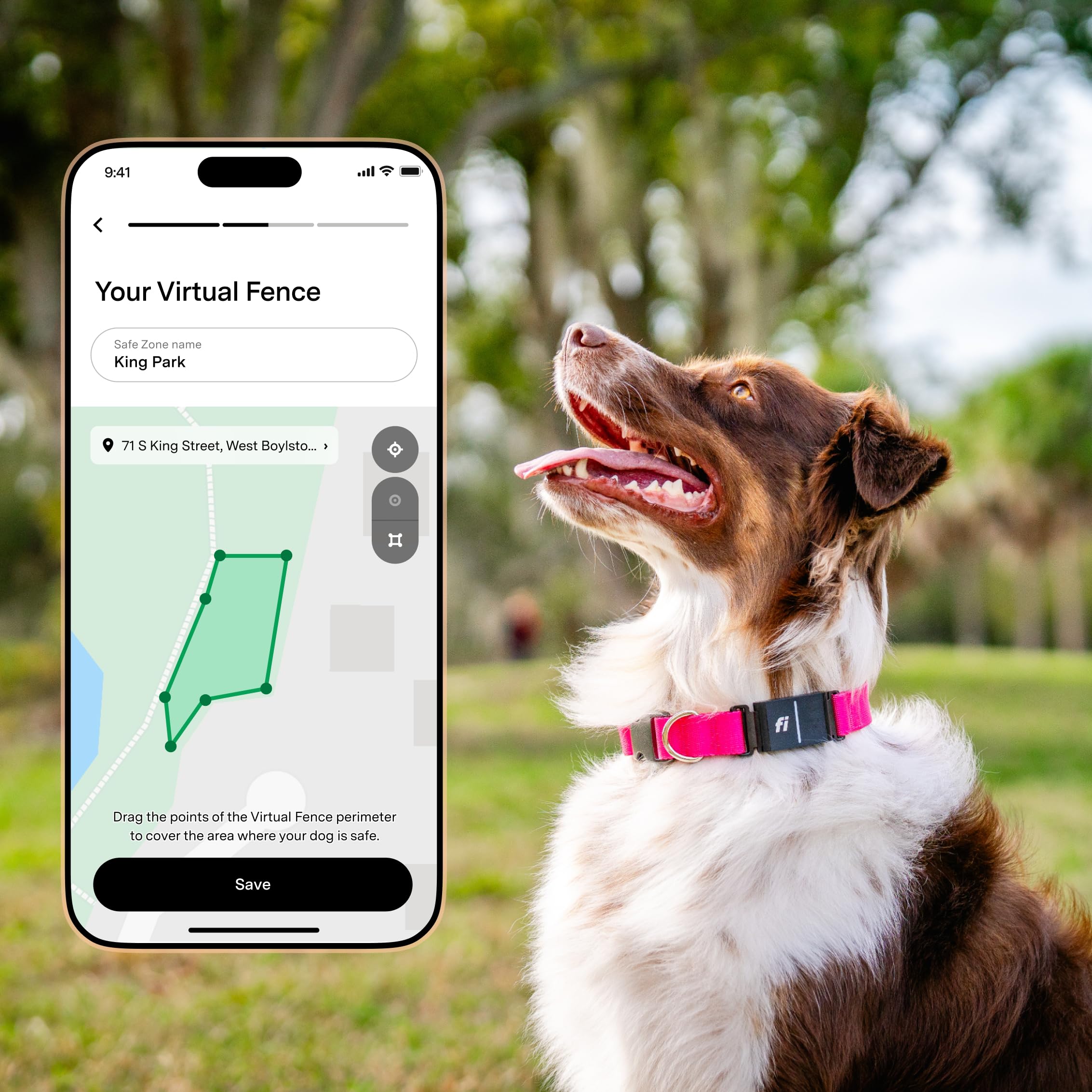 New Fi Series 3+ Smart Dog Tracker Collar – AI GPS for Dogs, Health &amp; Behavior Monitor, Virtual Fence, Escape Alerts, Waterproof, Apple Watch Compatible 12Mo Membership Included thumbnail 3
