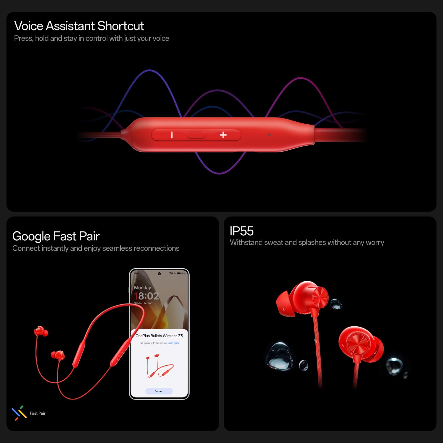 OnePlus Bullets Wireless Z3 Bluetooth 5.0 in Ear Earphones, Spacial Audio – 12.4 mm Drivers, 36 Hrs Battery Life (Mambo Midnight) thumbnail 3