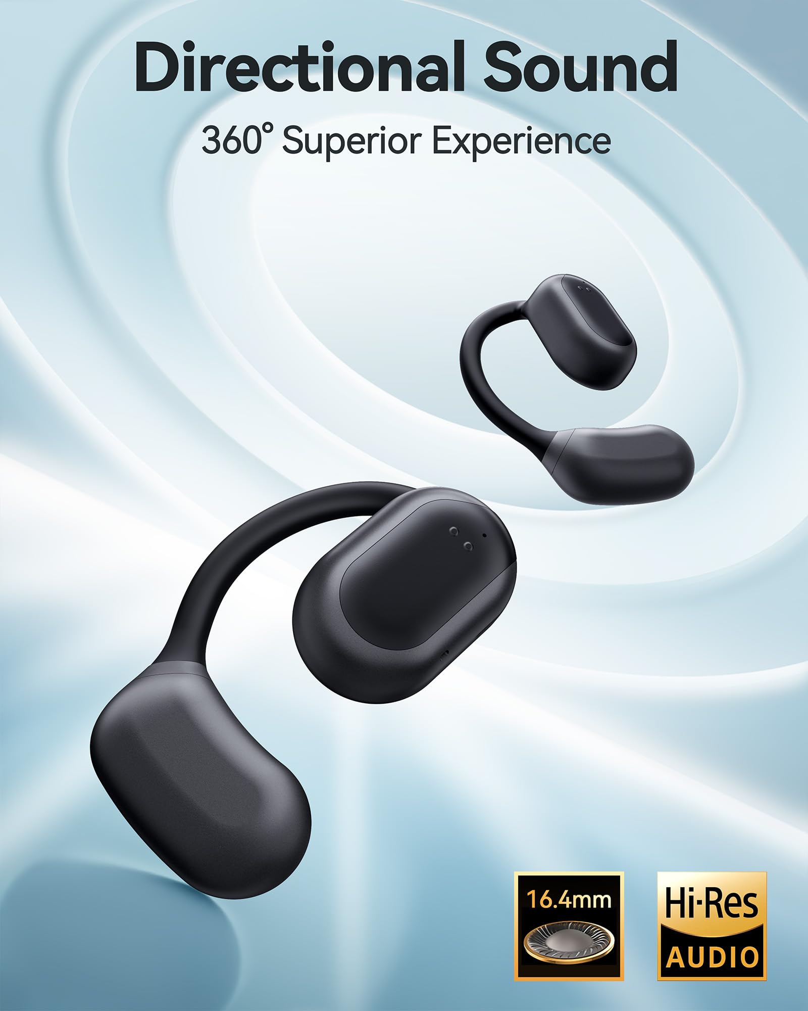 Open Ear Earbuds Ear Buds with LED Display &amp; 90H Playtime, Bluetooth 5.3 Wireless Earbuds, IPX7 Waterproof Bluetooth Headphones with Earhook Design - Earphones for Running, Cycling Workouts, Black thumbnail 5