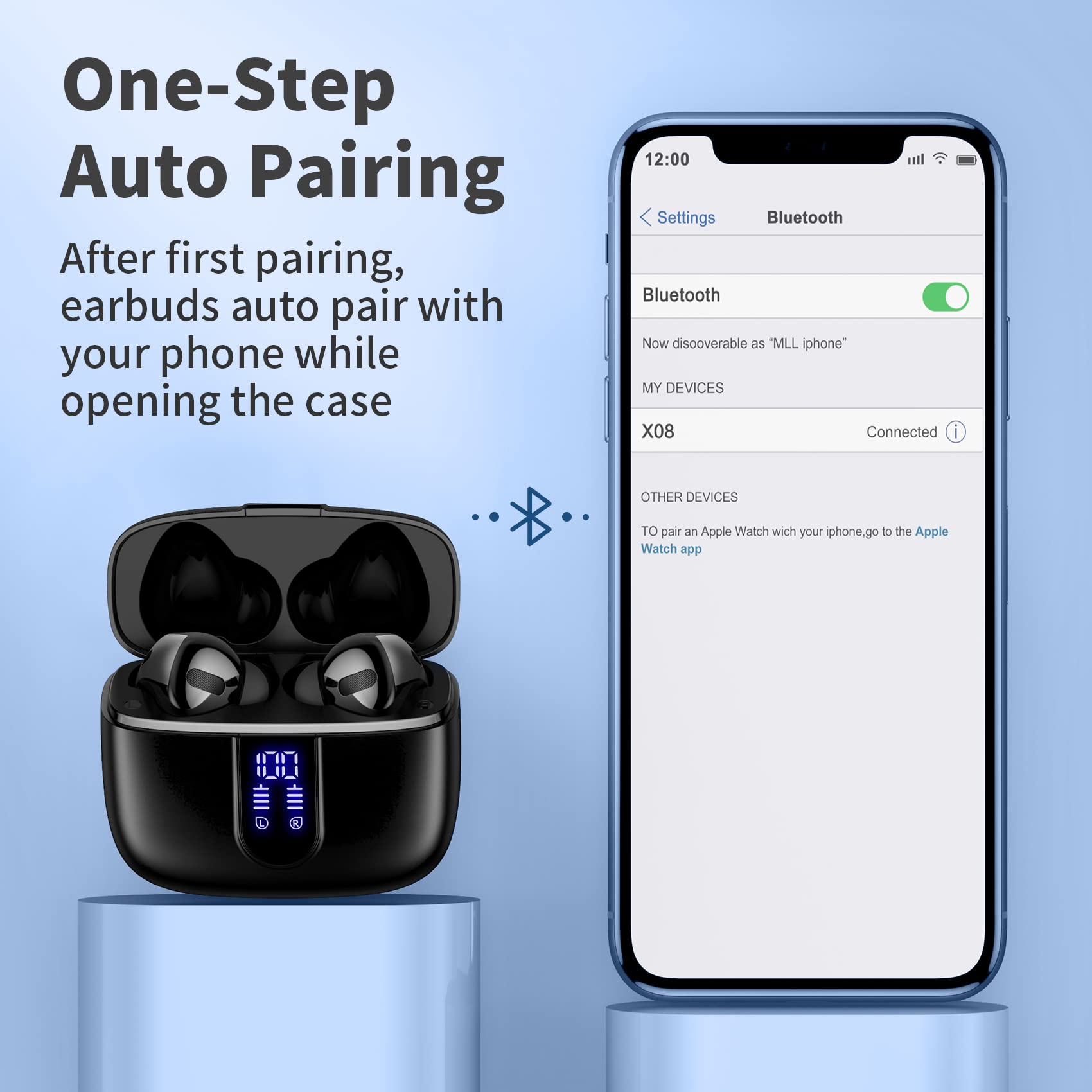 TAGRY Bluetooth Headphones True Wireless Earbuds 60H Playback LED Power Display Earphones with Wireless Charging Case IPX5 Waterproof in-Ear Ear buds with Mic for TV Smart Phone Laptop Computer Sports thumbnail 5