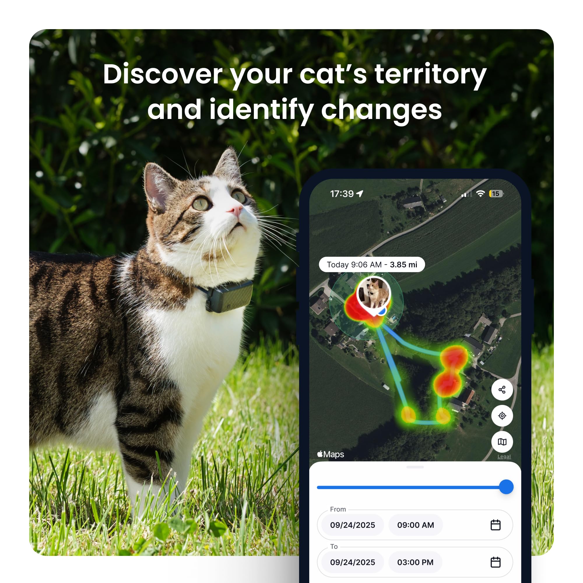 Tractive Smart Cat GPS Tracker | Real-Time Location &amp; Wellness Monitoring for Cats 6.5 lbs+ | Territory &amp; Location History | Up to 5-Day Battery | Breakaway Collar Included (Brown) thumbnail 5