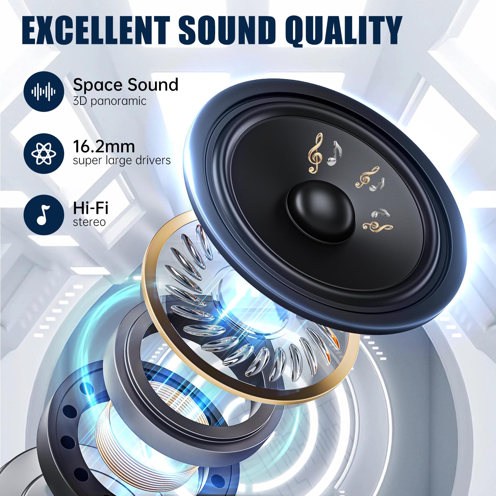 TRAUSI Open Ear Wireless Earbuds Bluetooth Headphones, 50Hrs Playtime Stereo Sound Earphones with IPX7 Waterproof Ear Buds for Fitness/Workouts/Travel thumbnail 4