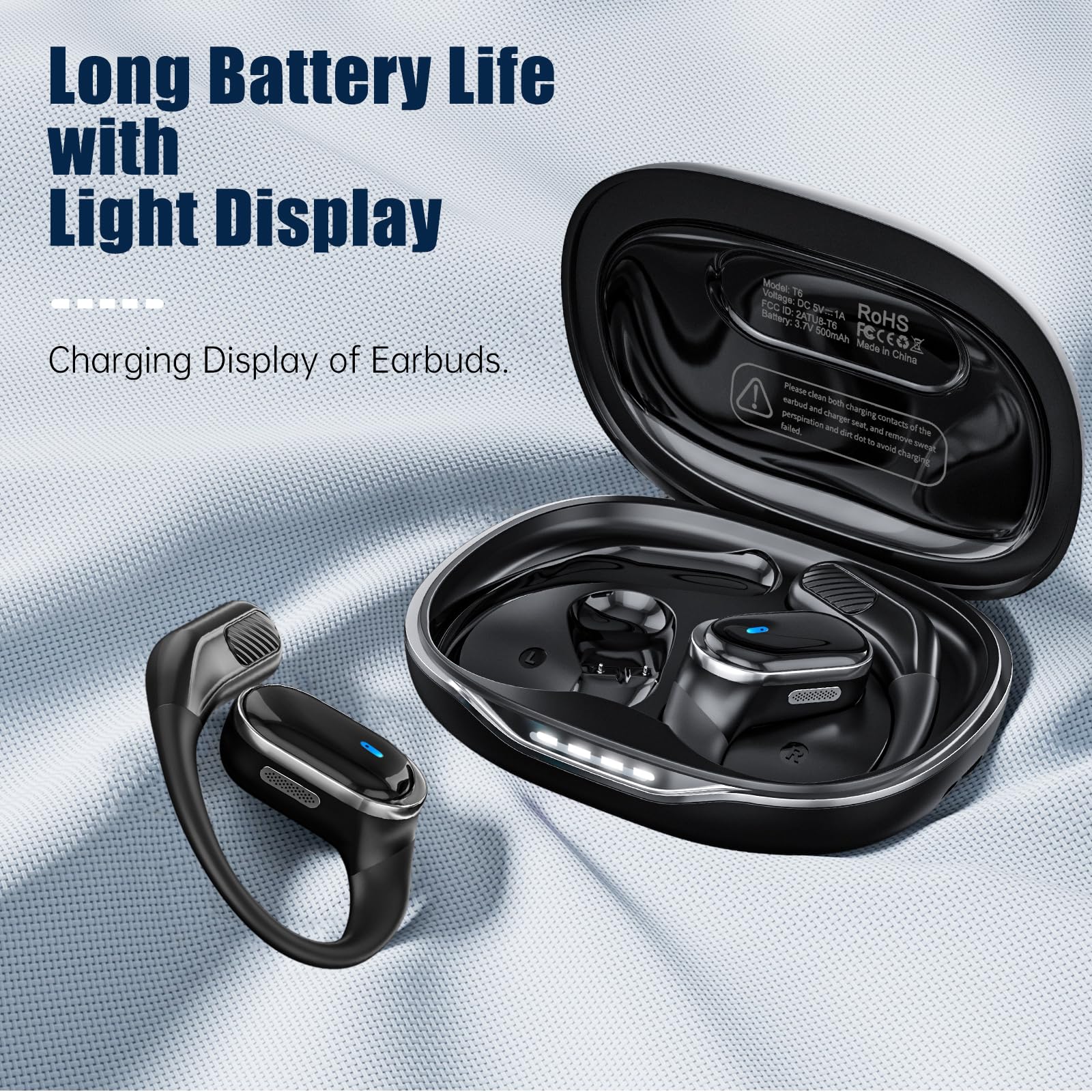 TRAUSI Open Ear Wireless Earbuds Bluetooth Headphones, 50Hrs Playtime Stereo Sound Earphones with IPX7 Waterproof Ear Buds for Fitness/Workouts/Travel thumbnail 5