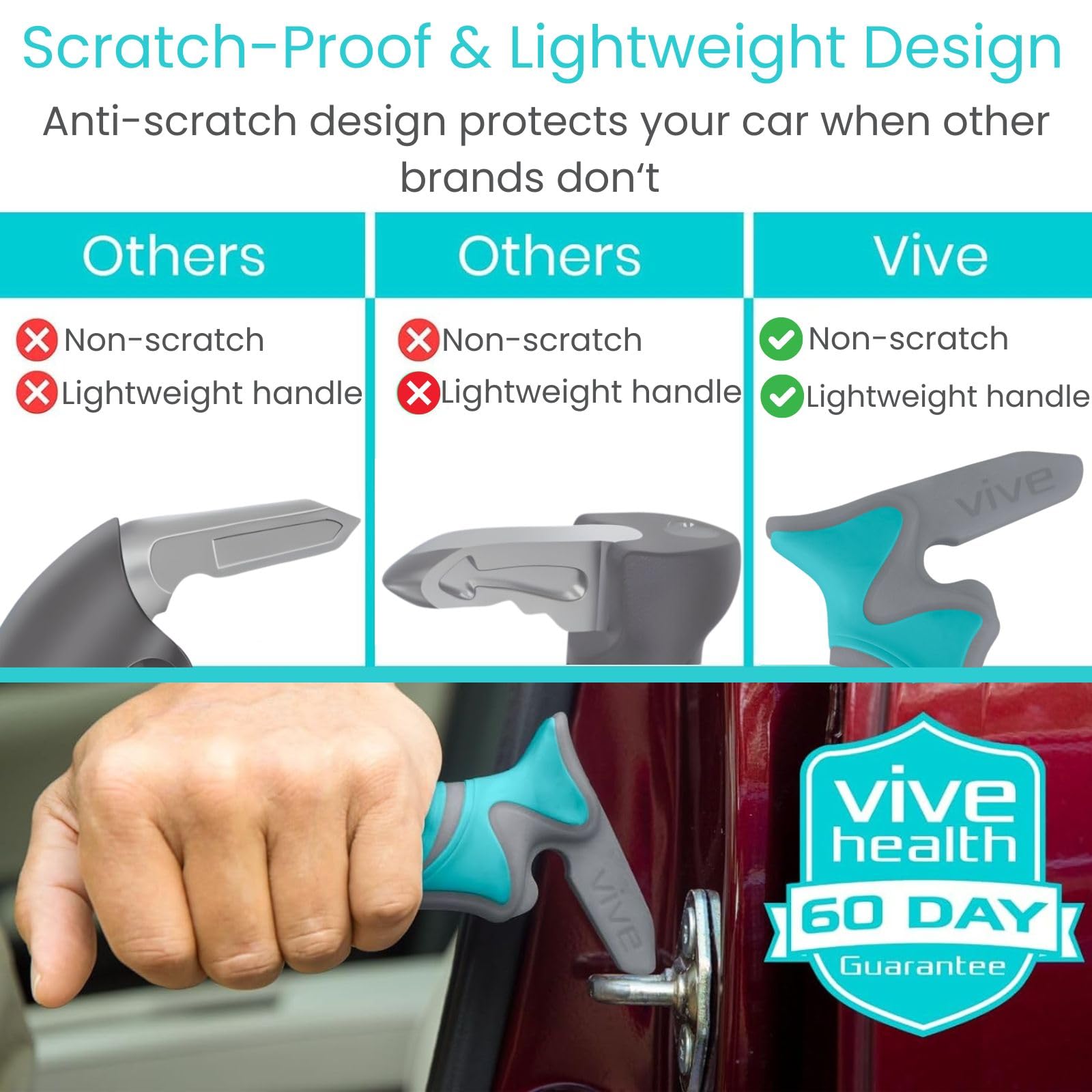 Vive Car Handle Assist for Elderly - Scratch Proof Latch - Auto Grab Bar Cane Support Aid - Standing Mobility Safety Tip to Help Get Out - Portable Assistive Device for Seniors, Handicapped thumbnail 2
