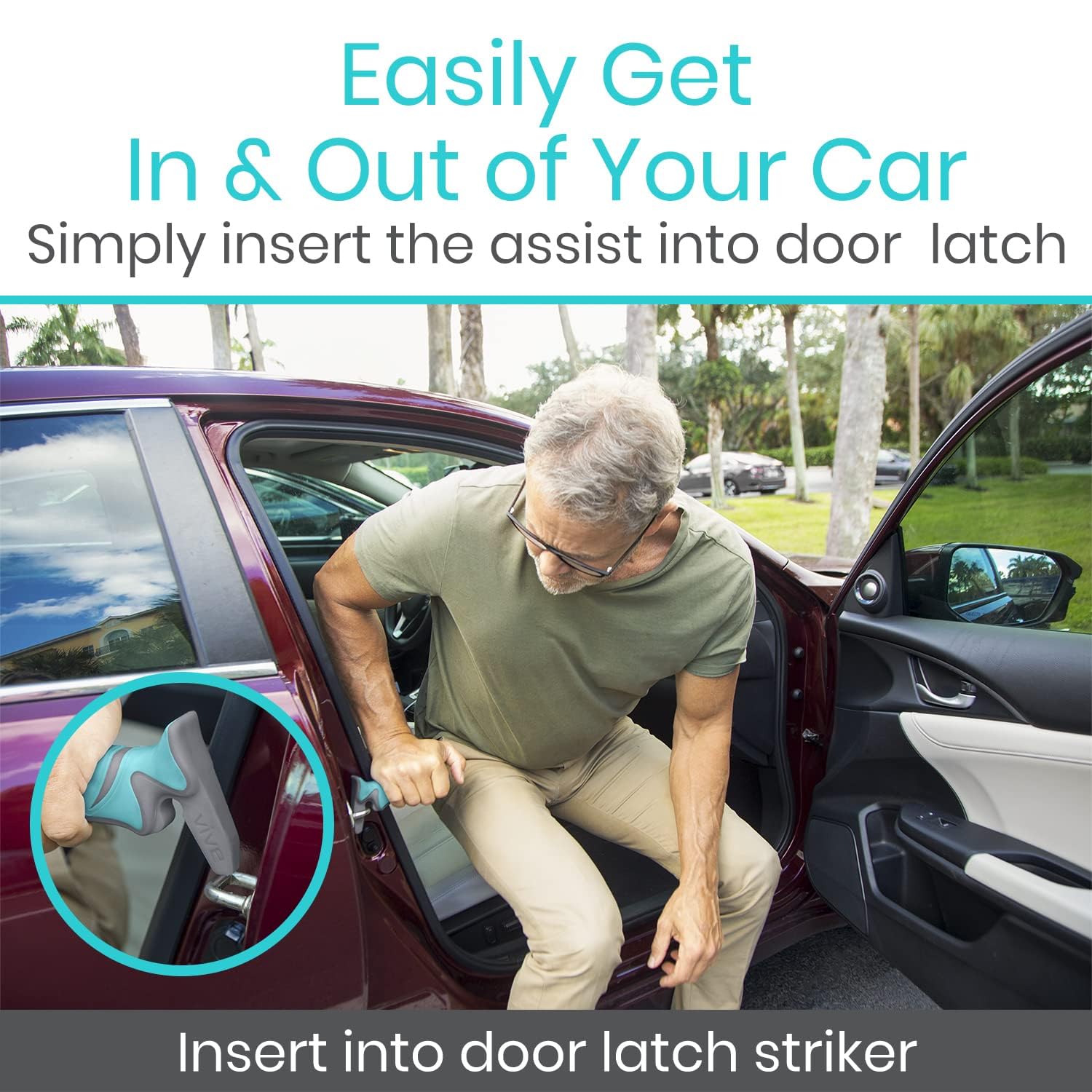 Vive Car Handle Assist for Elderly - Scratch Proof Latch - Auto Grab Bar Cane Support Aid - Standing Mobility Safety Tip to Help Get Out - Portable Assistive Device for Seniors, Handicapped thumbnail 4