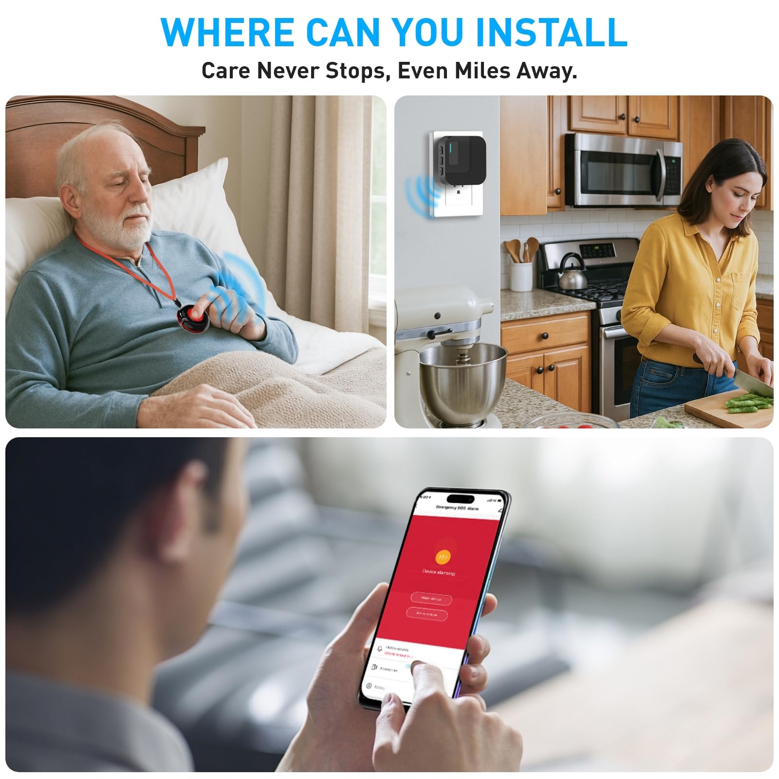 WiFi Caregiver Pager System with Alert Button That Calls Cell Phone - Wireless Nurse Call Button for Elderly, Seniors, Disabled &amp; Kids - 2 SOS Emergency Buttons &amp; 1 Receiver (Only Supports 2.4GHz) thumbnail 2