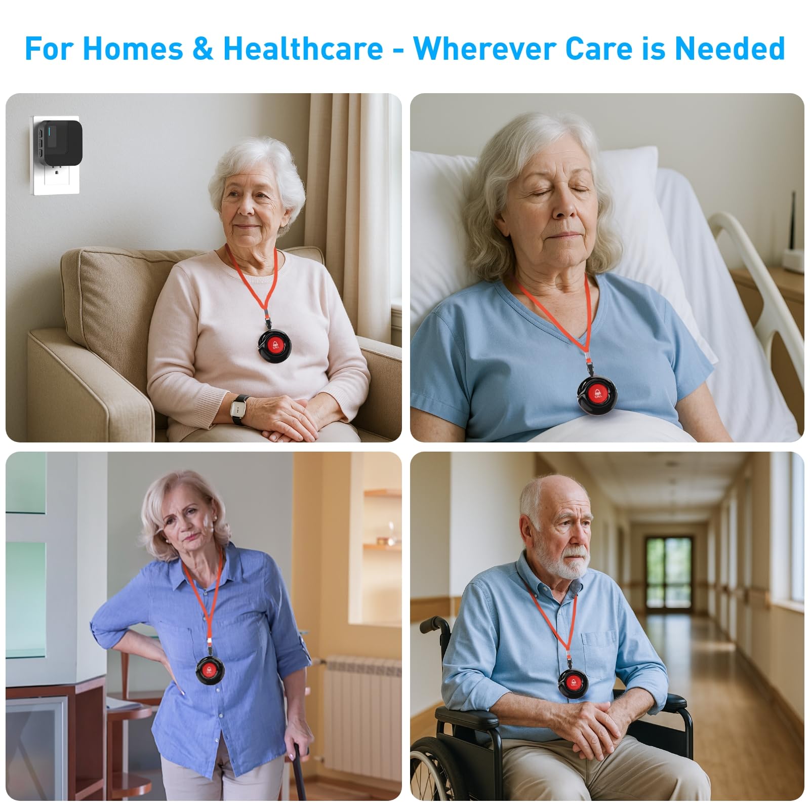 WiFi Caregiver Pager System with Alert Button That Calls Cell Phone - Wireless Nurse Call Button for Elderly, Seniors, Disabled &amp; Kids - 2 SOS Emergency Buttons &amp; 1 Receiver (Only Supports 2.4GHz) thumbnail 5
