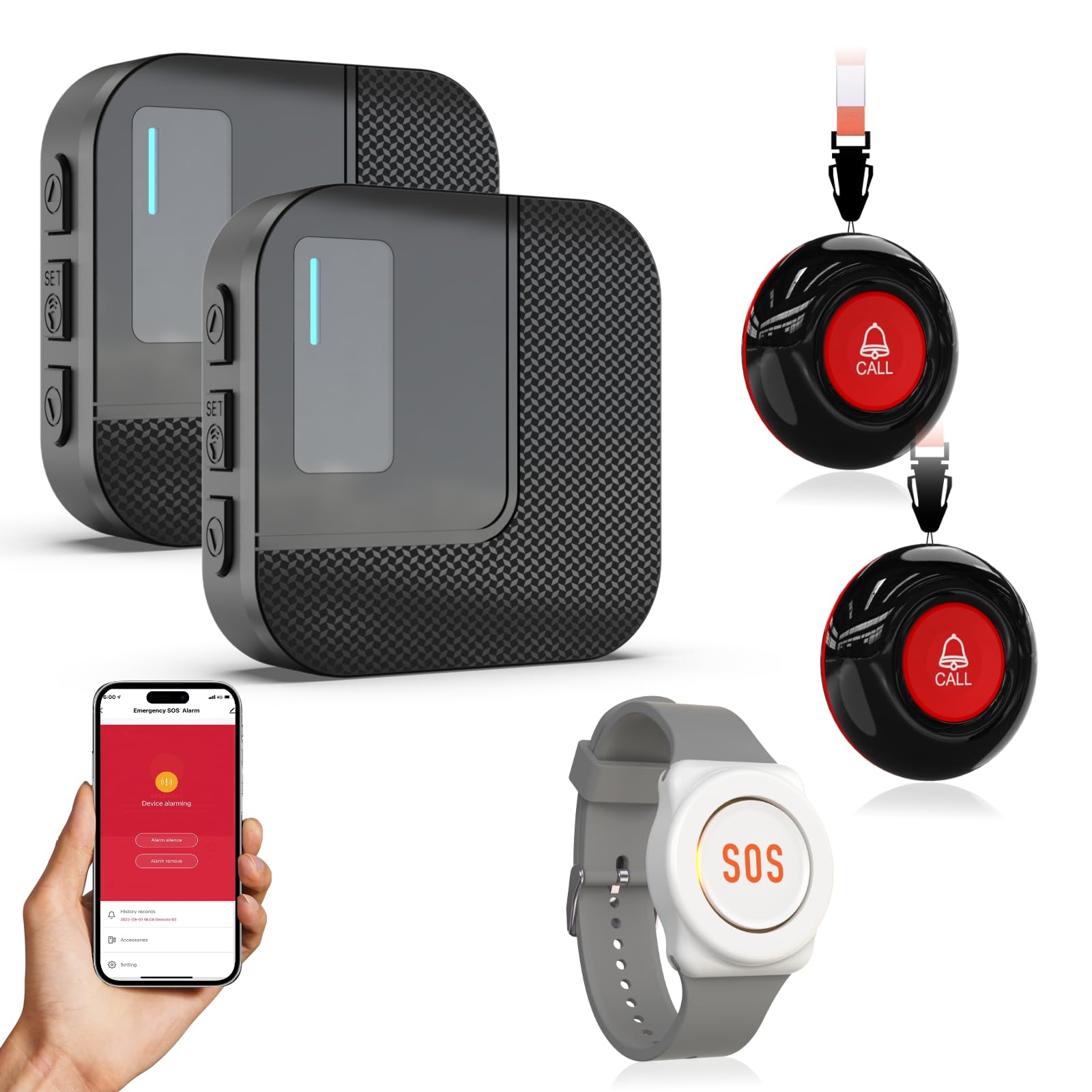 WiFi Caregiver Pager System with Alert Button That Calls Cell Phone - Wireless Nurse Call Button for Elderly, Seniors, Disabled & Kids - 2 SOS Emergency Buttons & 1 Receiver (Only Supports 2.4GHz) image 1