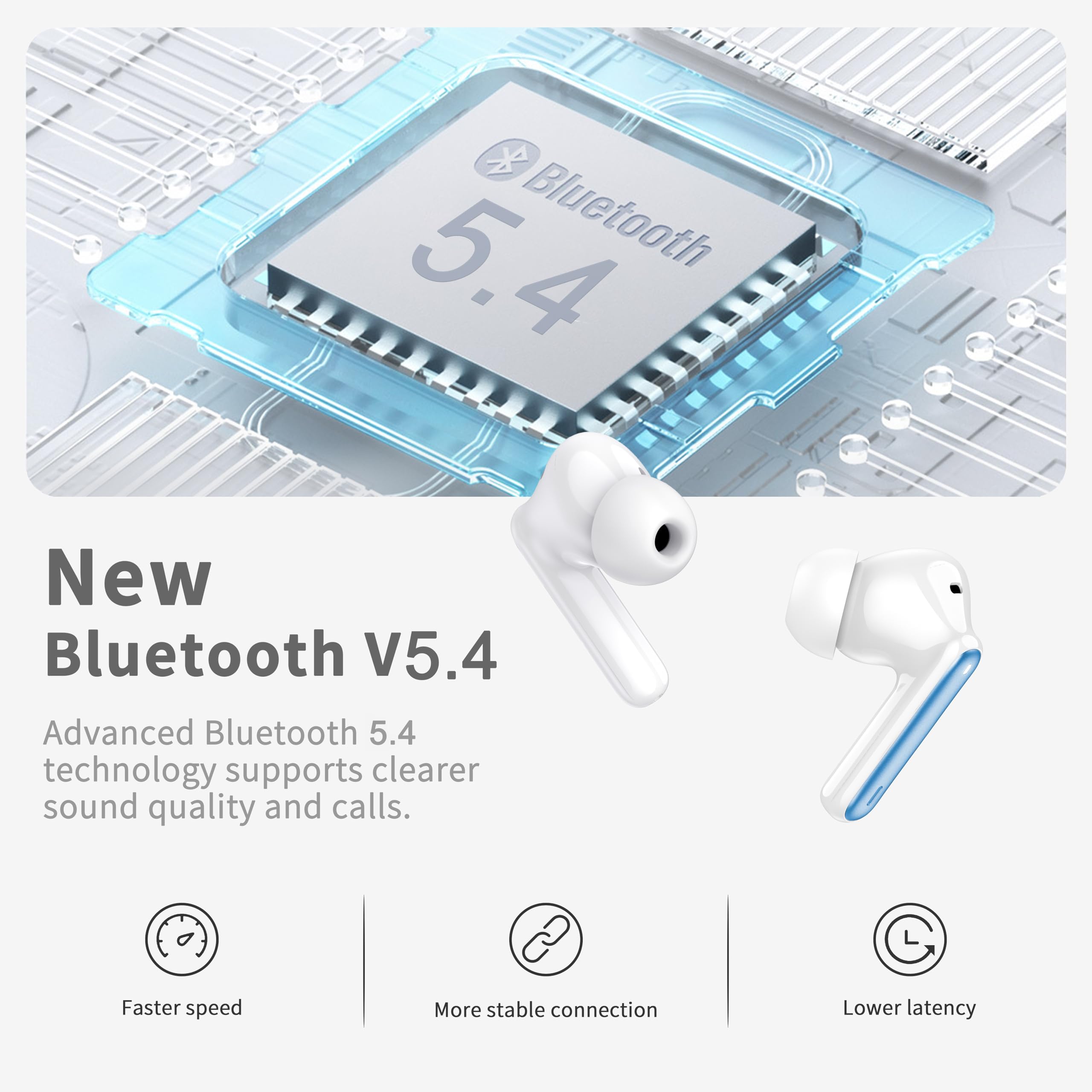 Wireless Earbuds, Bluetooth 5.4 Headphones in Ear with 4 ENC Noise Cancelling Mic, New Wireless Earphones HiFi Stereo Deep Bass 40H Playtime, In-Ear Bluetooth Earbuds LED Display IP7 Waterproof, USB-C thumbnail 2