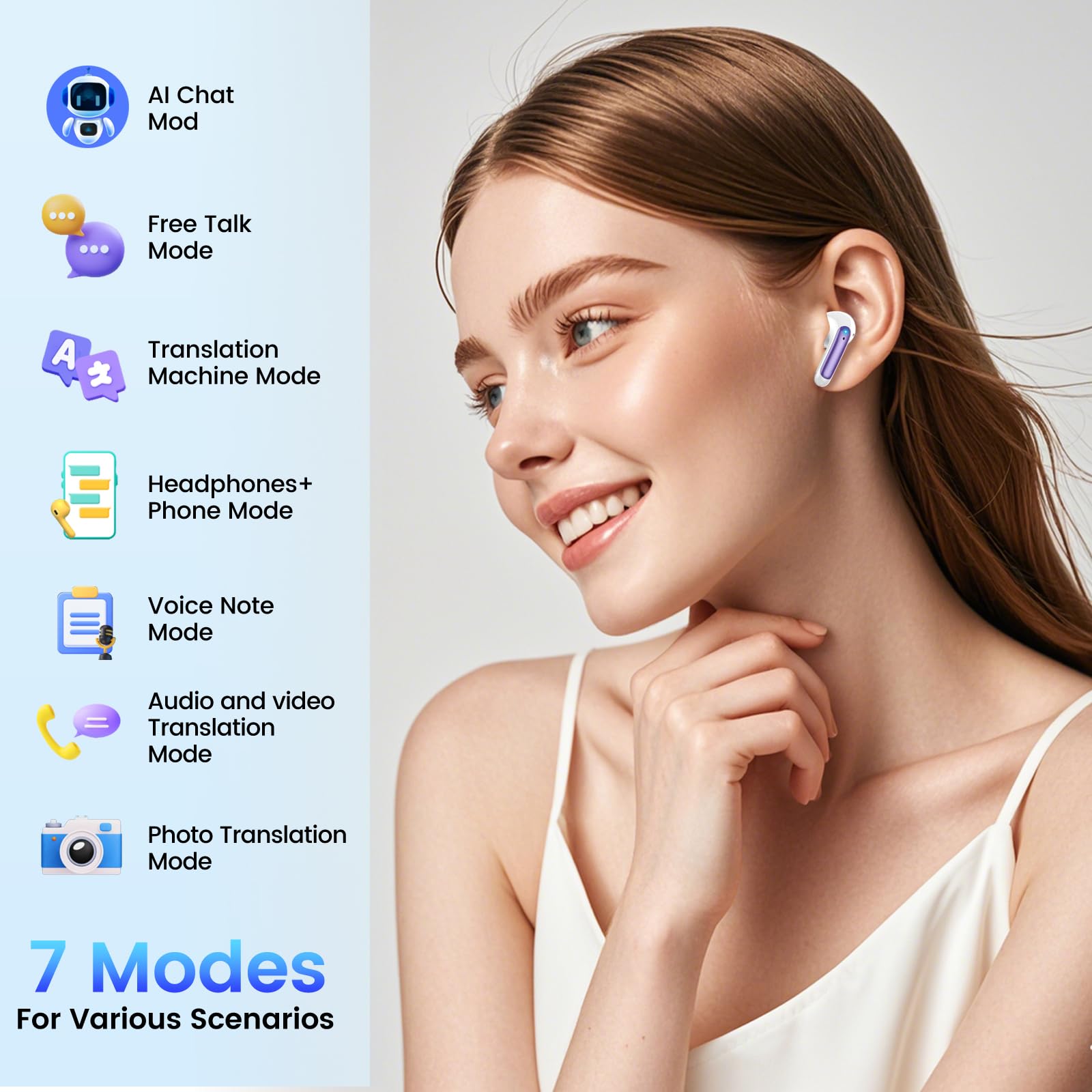 AI Translation Earbuds Real Time with Audio and Video Calls, 164 Language/7 Translation Modes Translator Earbuds Bluetooth 5.4 with APP, 48H AI Ear Buds Translator Device for Business/Learning/Travel thumbnail 3