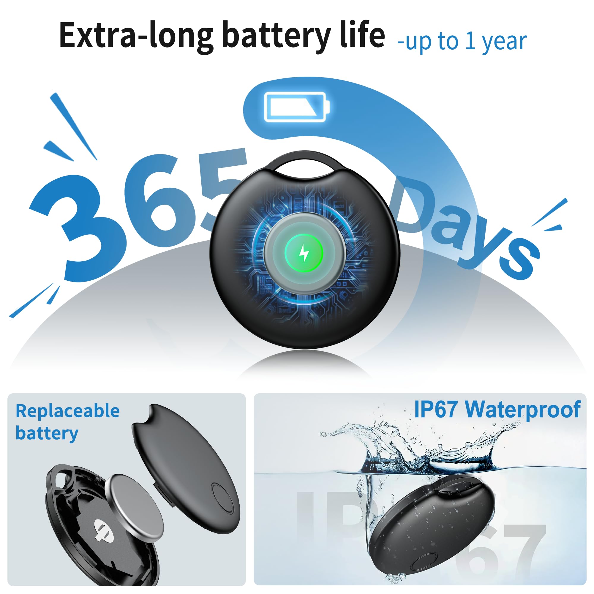 Air Tracker Tags-4 Pack for Android, Bluetooth Tracker Works with Google’s Find Hub | Android Only | Replaceable Battery | Water- Resistance | Item Finder for Luggage, Wallet, Dog, Key,Suitcases thumbnail 5