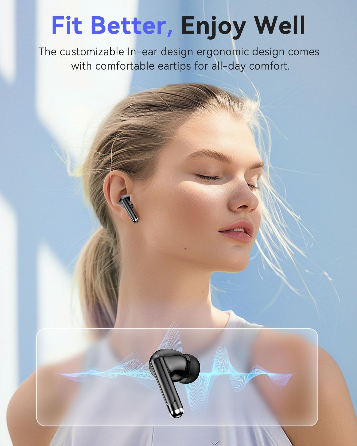 Bluetooth Headphones True Wireless Earbuds 50H Playback LED Power Display Earphones with Wireless Charging Case IPX7 Waterproof in-Ear Ear buds with Mic for Smart Phone Computer Sports, Black thumbnail 2