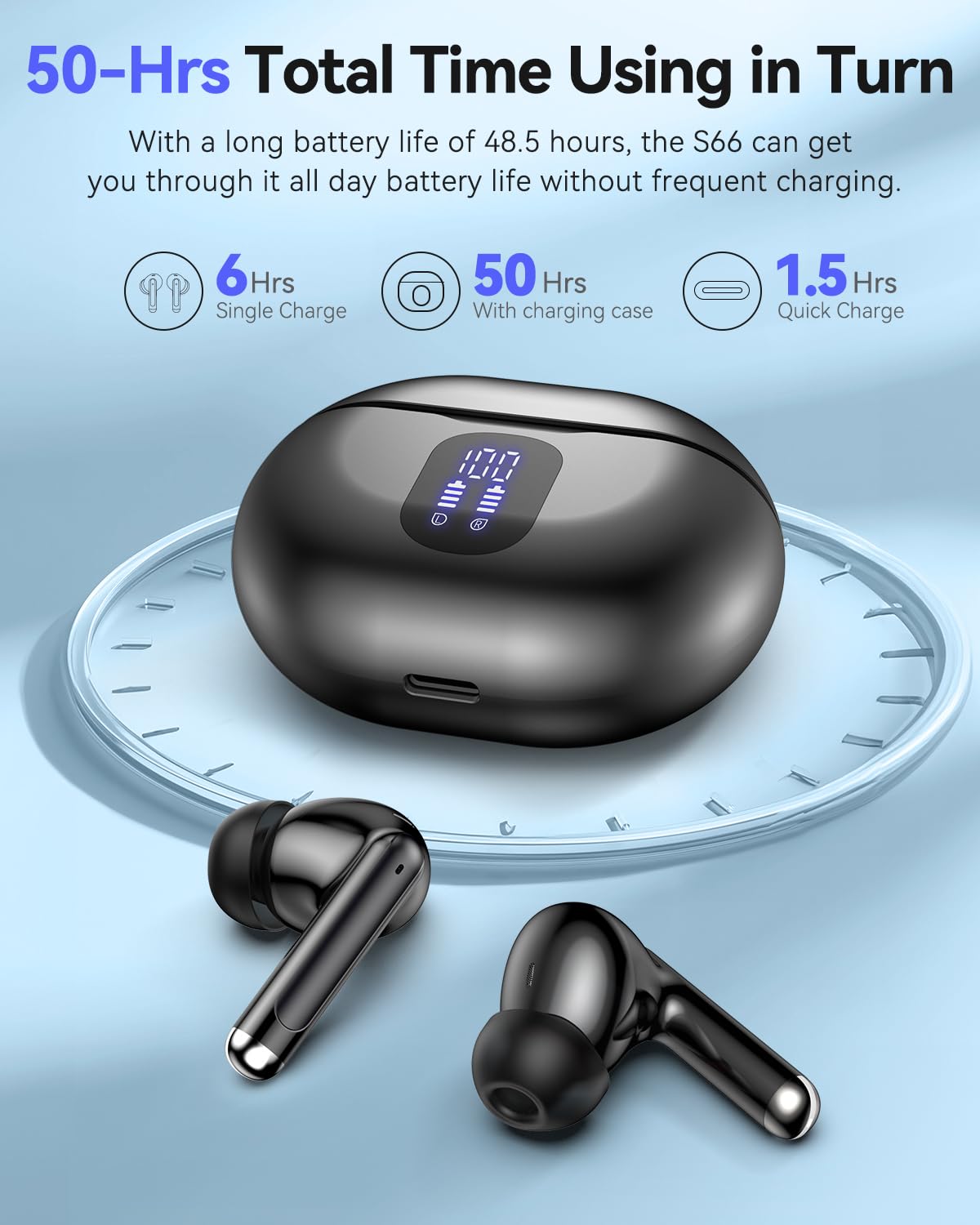 Bluetooth Headphones True Wireless Earbuds 50H Playback LED Power Display Earphones with Wireless Charging Case IPX7 Waterproof in-Ear Ear buds with Mic for Smart Phone Computer Sports, Black thumbnail 4