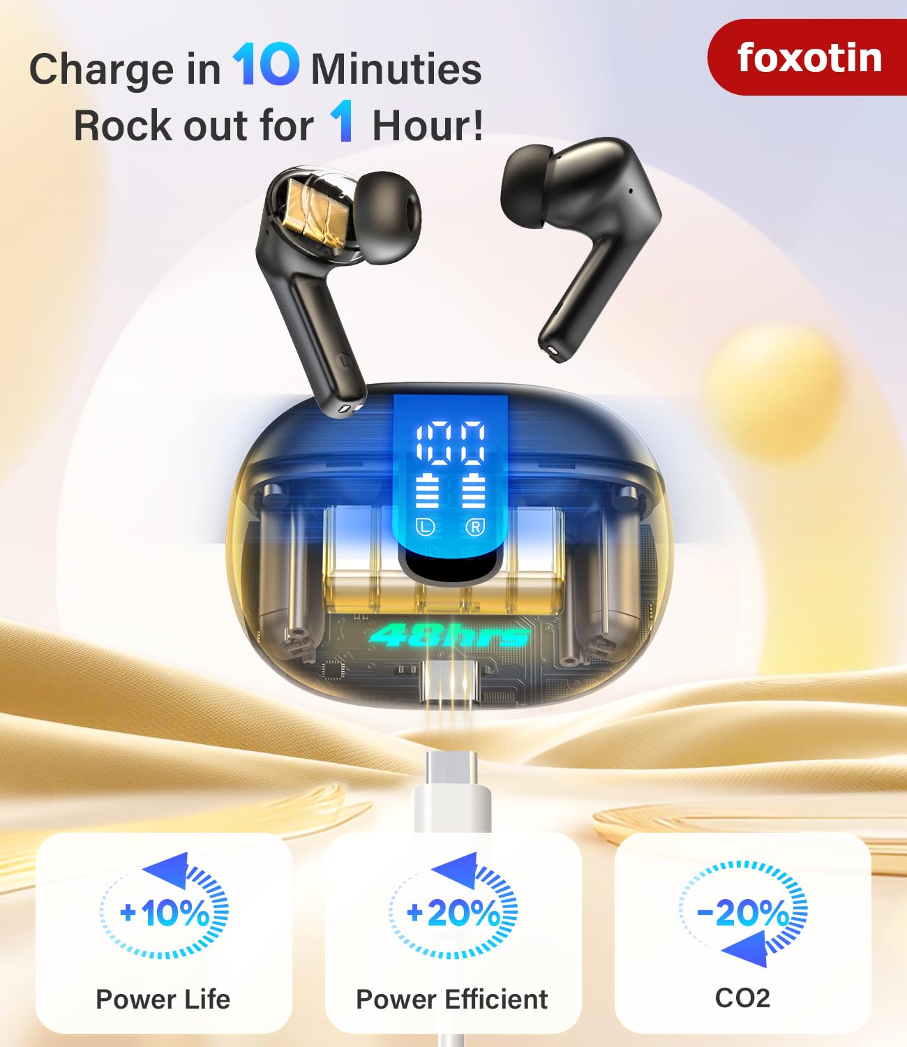 Ear Buds Wireless Earbuds - Bluetooth 5.3 Headphones (48H Playback) Built in Mic with LED Display Charging Case, IP7 Waterproof Earphone for iPhone Andriod Phones Laptop Sports Workout thumbnail 2