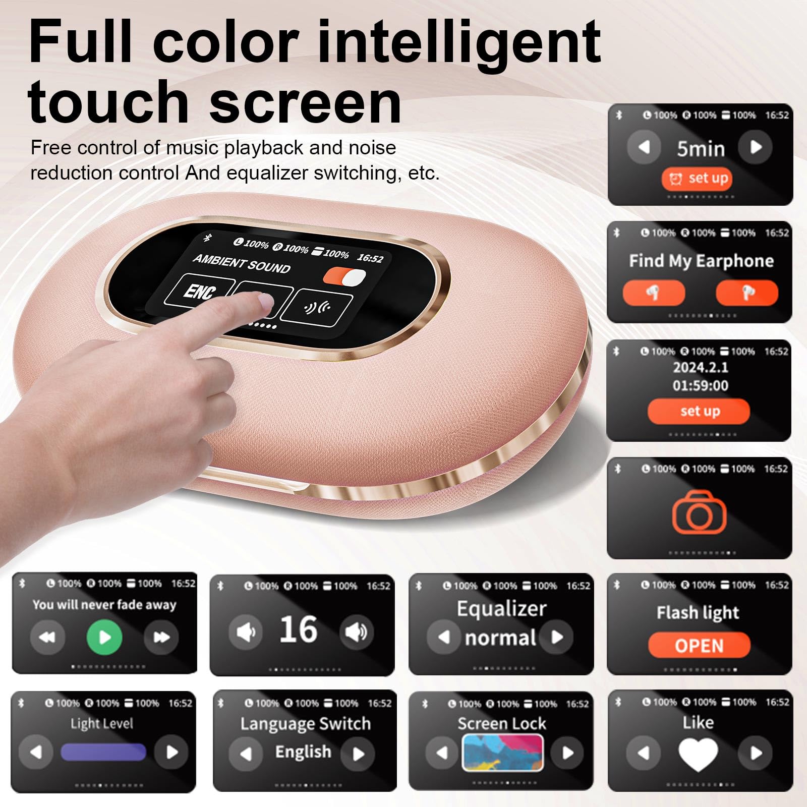 Getfitsoo AI Translation Earbuds, Real-Time OWS Bluetooth Earphone, 3 in 1 Language Translator Headphone with LED Screen 140+ Languages Earphone fit iOS Android Ideal for Travel Business Gift (Pink) thumbnail 3