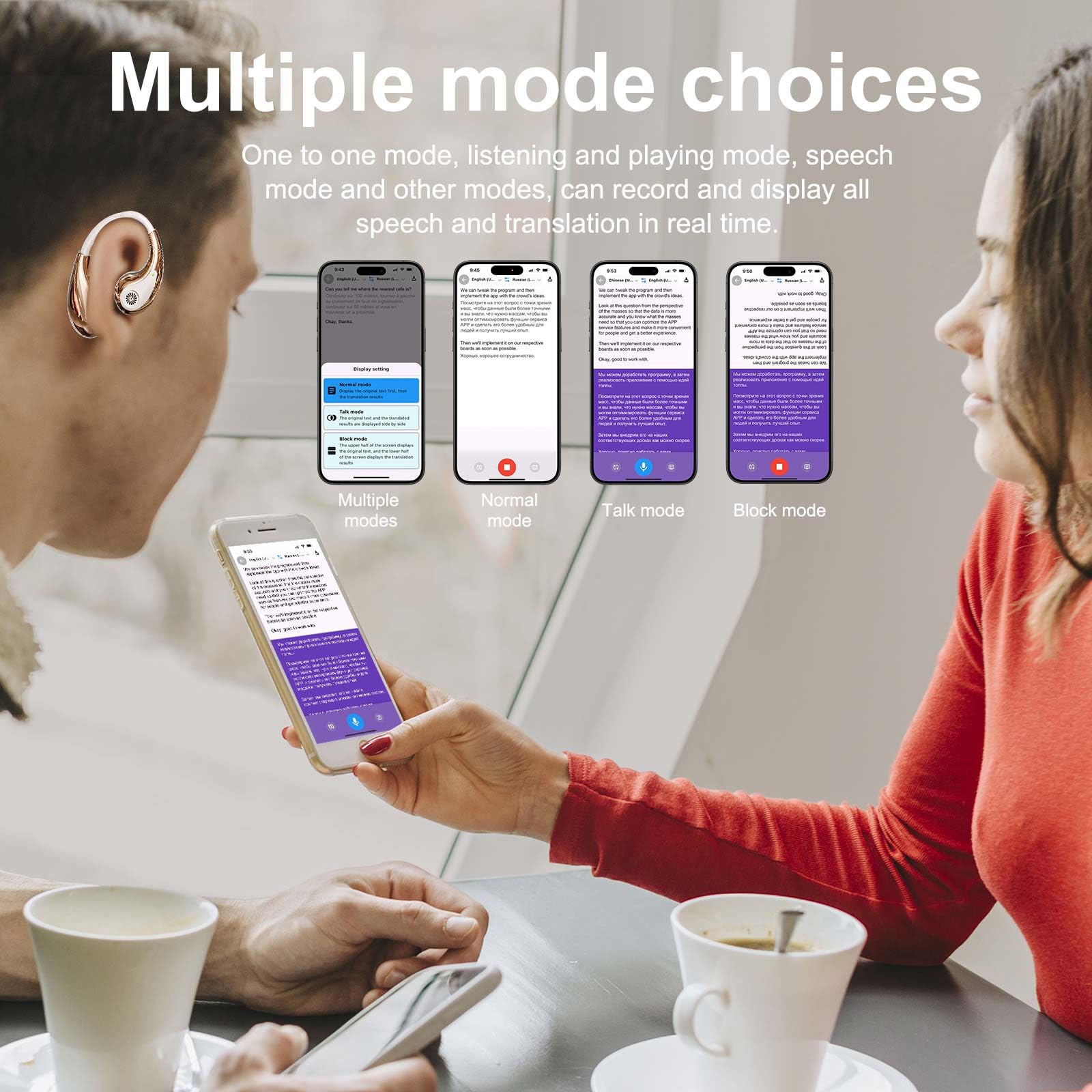 Getfitsoo AI Translation Earbuds, Real-Time OWS Bluetooth Earphone, 3 in 1 Language Translator Headphone with LED Screen 140+ Languages Earphone fit iOS Android Ideal for Travel Business Gift (Pink) thumbnail 4