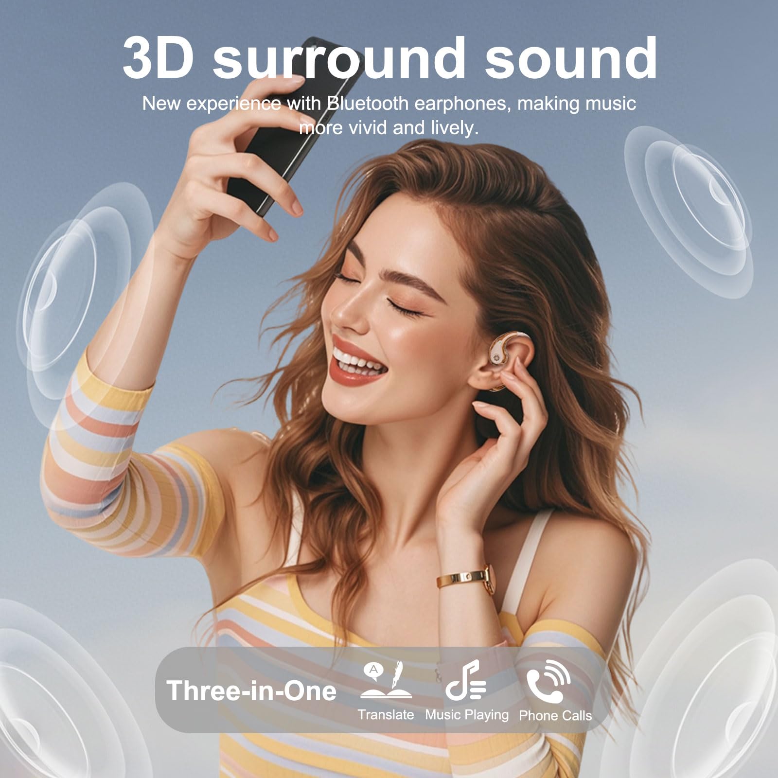 Getfitsoo AI Translation Earbuds, Real-Time OWS Bluetooth Earphone, 3 in 1 Language Translator Headphone with LED Screen 140+ Languages Earphone fit iOS Android Ideal for Travel Business Gift (Pink) thumbnail 5