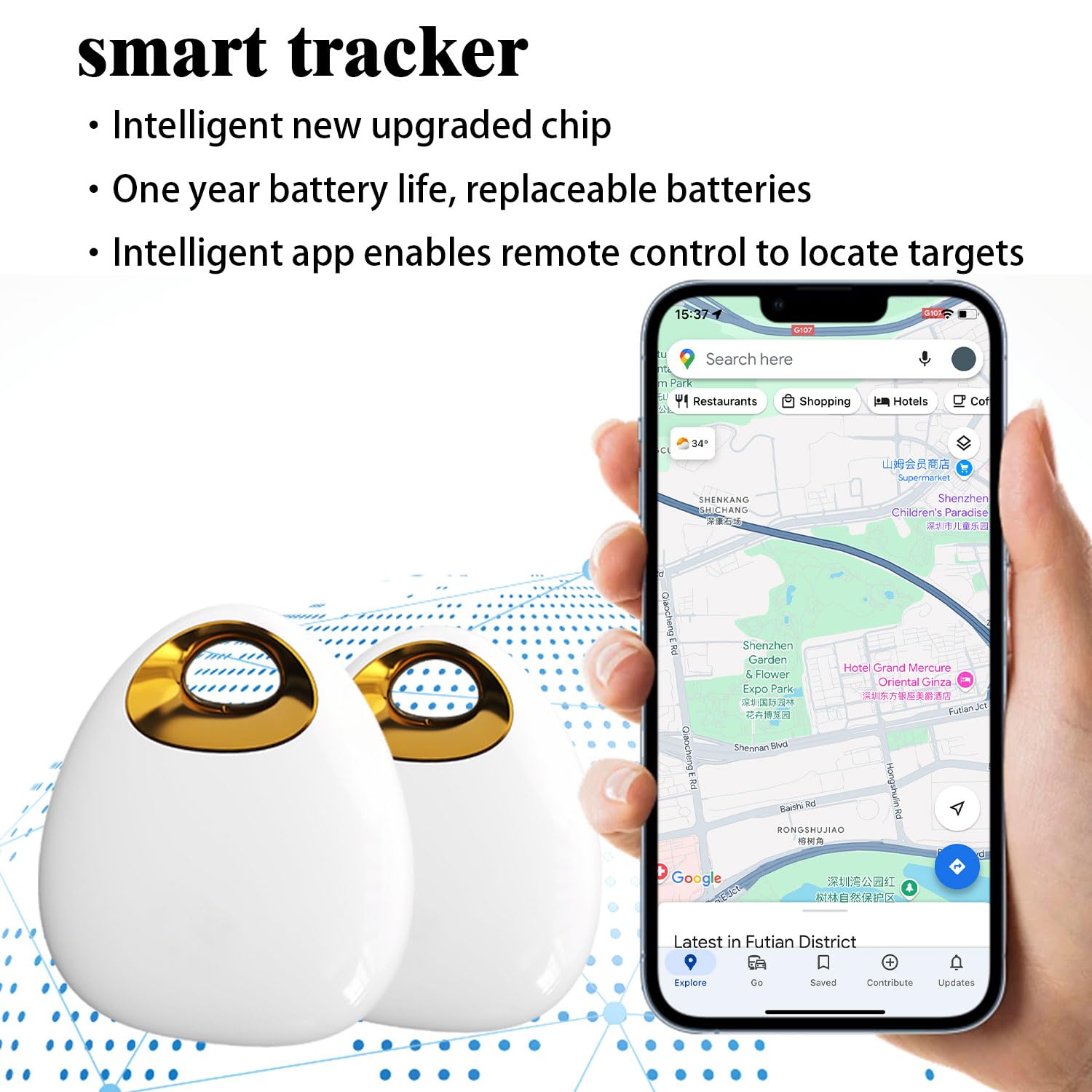 GPS Tracker for Dogs &amp; Cats – Waterproof, Lightweight, Mini Real-Time Pet Locator with 1-Year Battery, No Subscription or SIM Required, Track History, iOS &amp; Android Compatible thumbnail 3