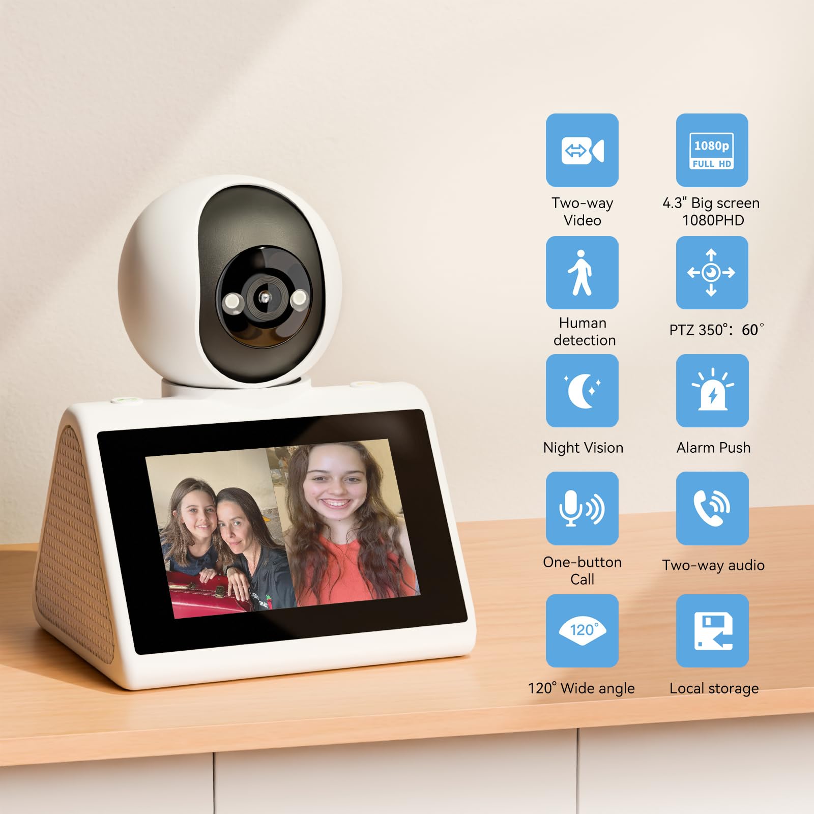 KEENLUK Home Security Camera with 4.3" Screen, Two Way Video Call Function for Elderly, Baby and Pets, 1080P HD with Motion Detection thumbnail 5