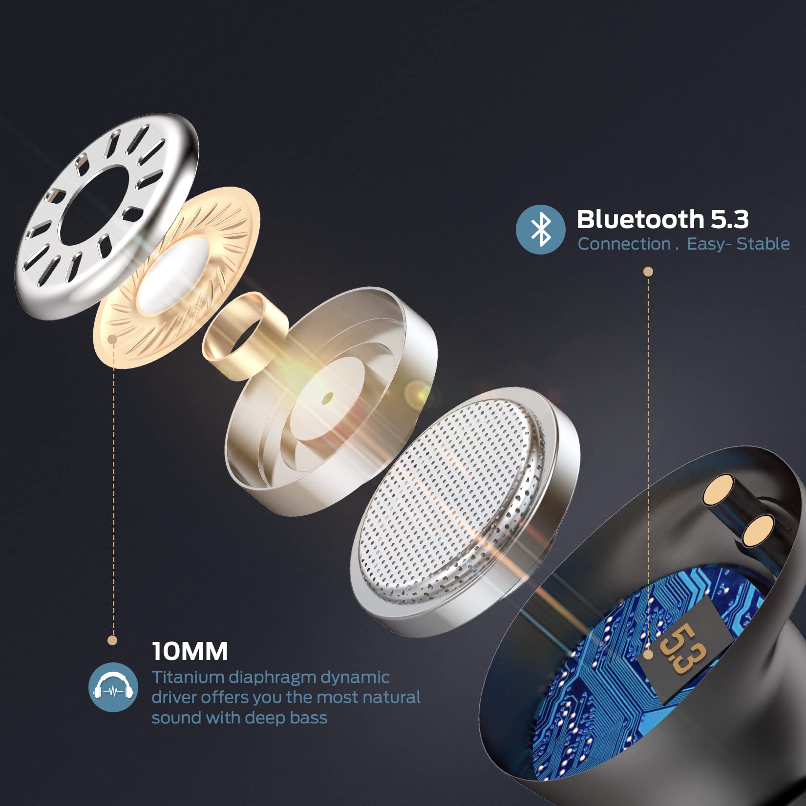 Monster Wireless Earbuds, Bluetooth 5.3 in-Ear Headphones with Charging Case, Stereo Headphones, Built-in Mic, Clear Call, Water Resistant Design for Sports Earbuds thumbnail 3