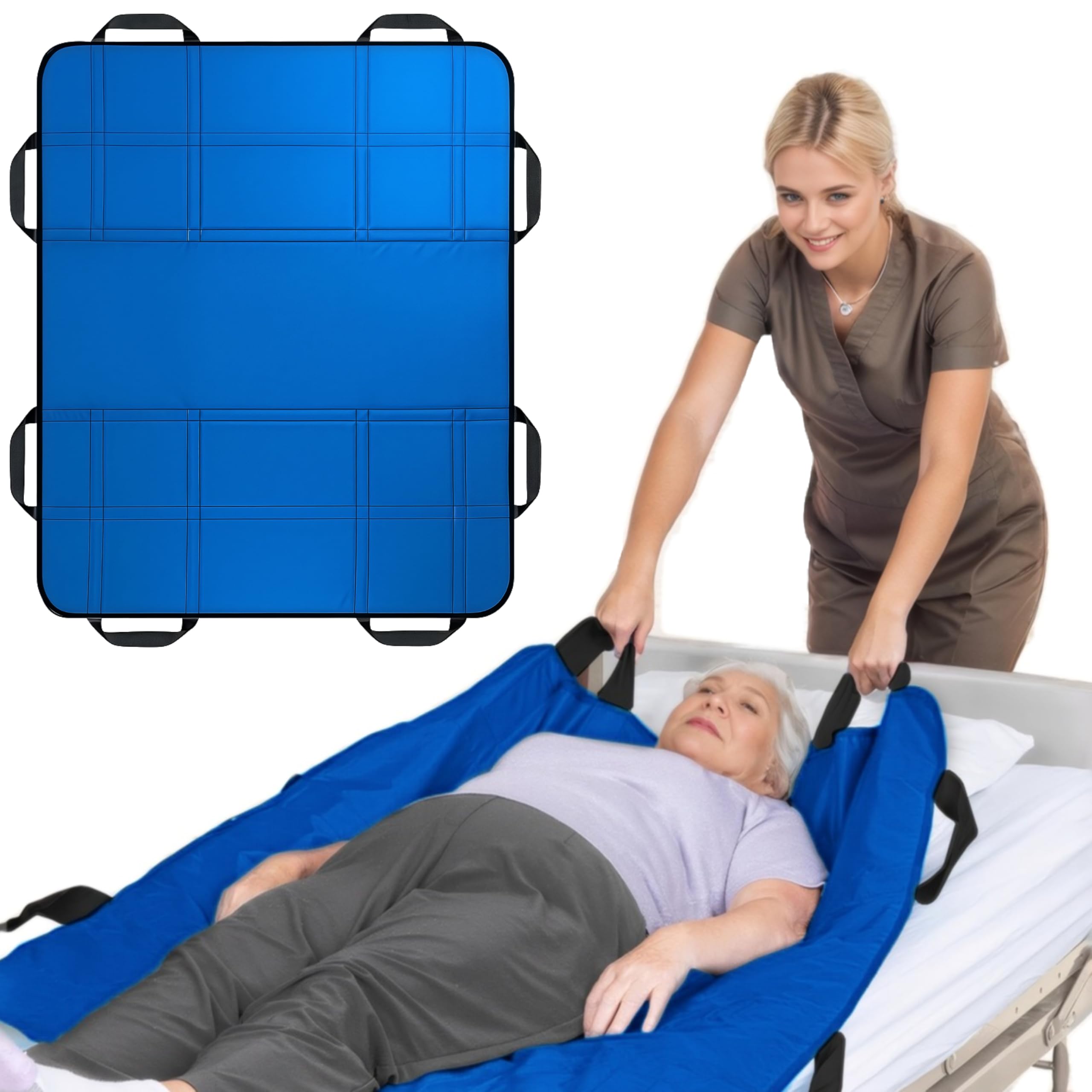 NurtureCare Upgraded 3-Layer Comfort Positioning Bed Pad with Handles 48" x 40" Washable Waterproof Transfer Board for Turning Inconvenience Care Transfer Sheet (Lake Blue) thumbnail 2