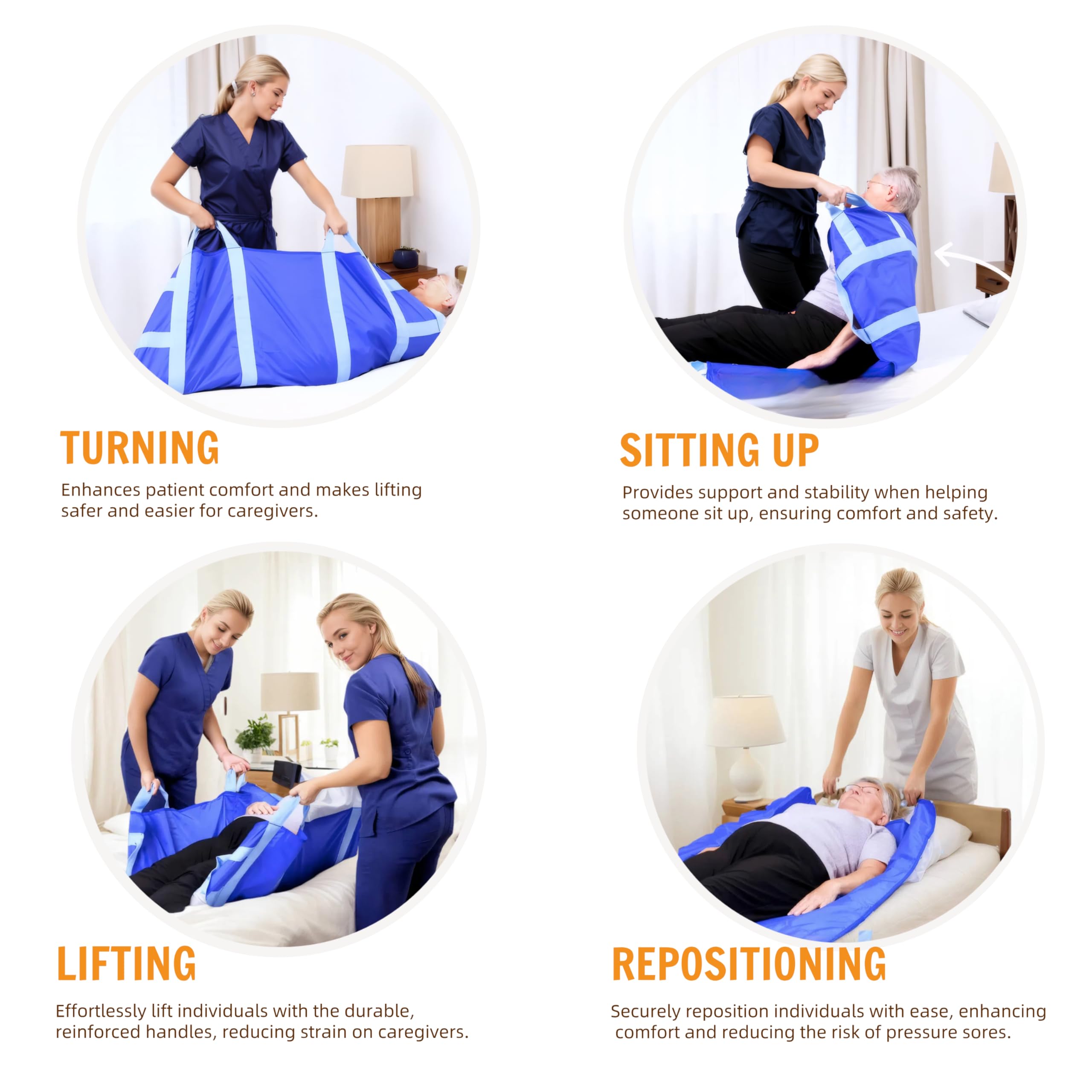 NurtureCare Upgraded 3-Layer Comfort Positioning Bed Pad with Handles 48" x 40" Washable Waterproof Transfer Board for Turning Inconvenience Care Transfer Sheet (Lake Blue) thumbnail 3