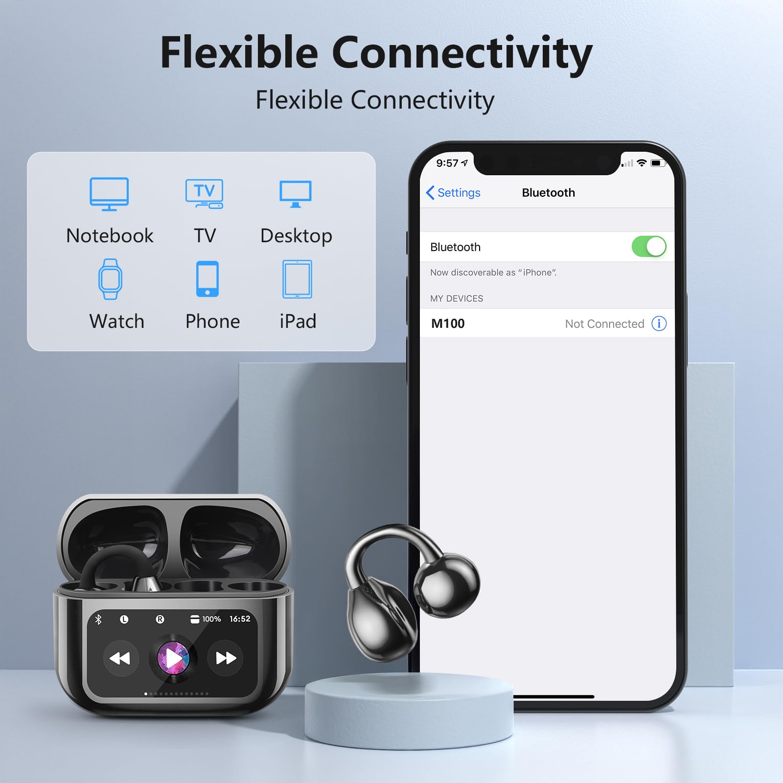 Open Ear Clip On Earbuds Intelligent Touch Color Screen Open Ear Wireless Bluetooth 5.4 Headphones Lightweight Comfort Sport Earbuds Built-in Mic IPX7 Waterproof Earphones for Running Fitness (Purple) thumbnail 3