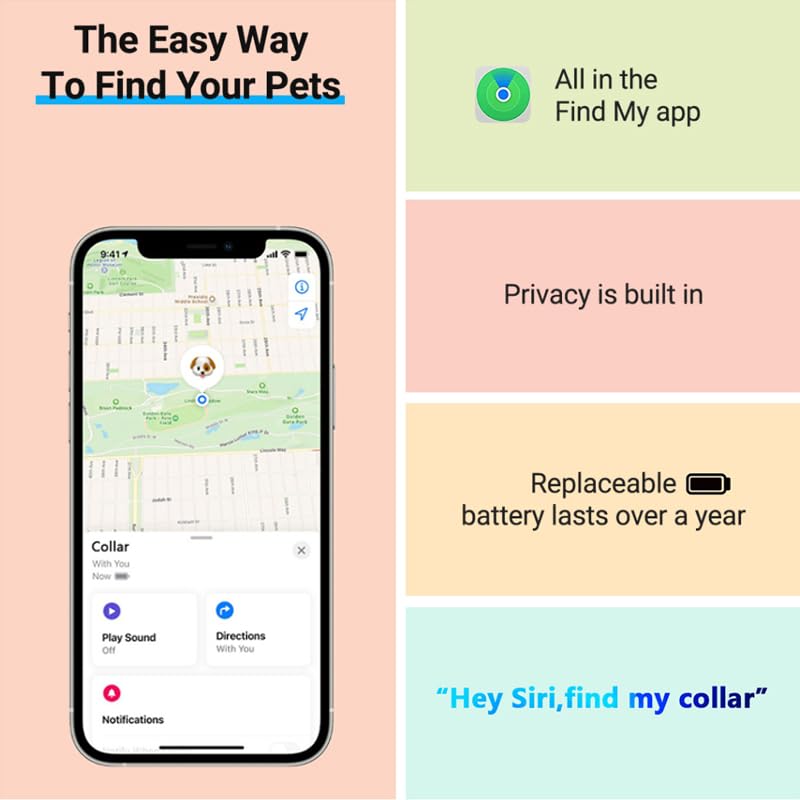 Pet Locator Collar with Find My App Support, 365-Day Battery Life, Green(L) thumbnail 5