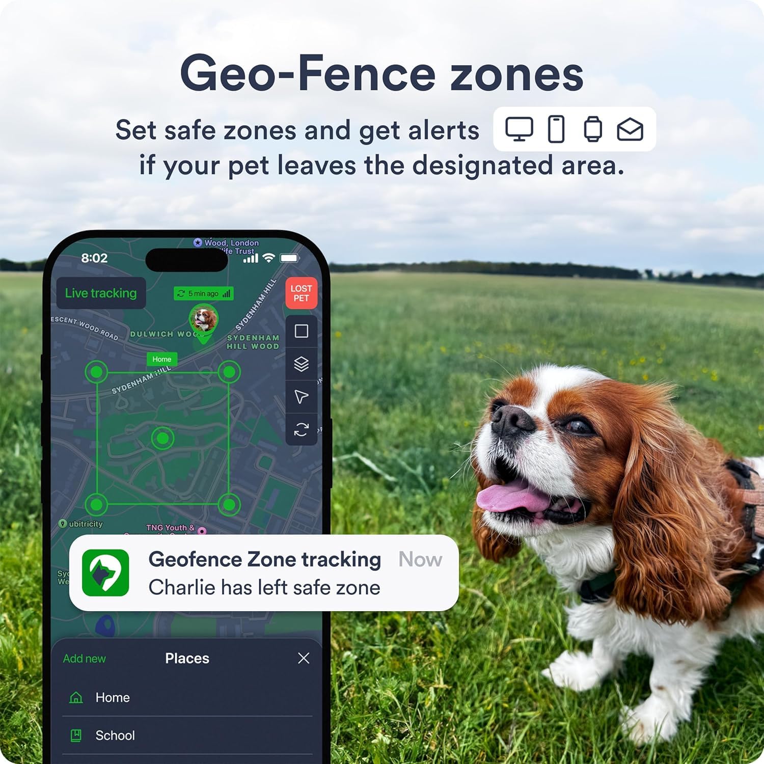 PETLOC8 Dog GPS Tracker - Real-Time Location Tracking Device with App - Smart Alerts &amp; Geo-Fence - Collar-Compatible, Waterproof - Long-Life Battery - 4G Built-in SIM - iOS &amp; Android thumbnail 3