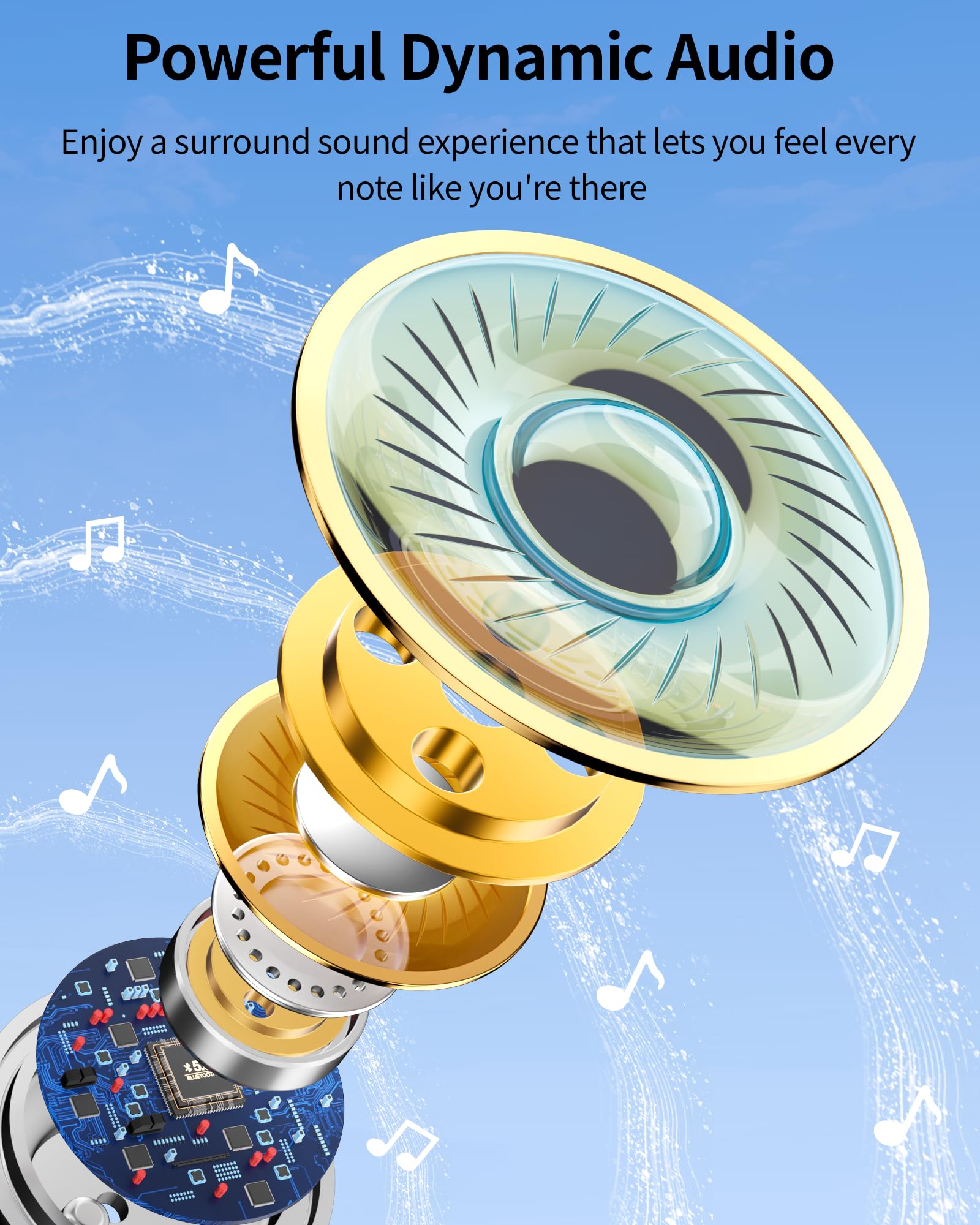 PocBuds Bluetooth Headphones Wireless Earbuds 80hrs Playtime Wireless Charging Case Digital Display Sports Ear Buds with Earhook Deep Bass IPX7 Waterproof Over-Ear Earphones for TV Phone Laptop Black thumbnail 5