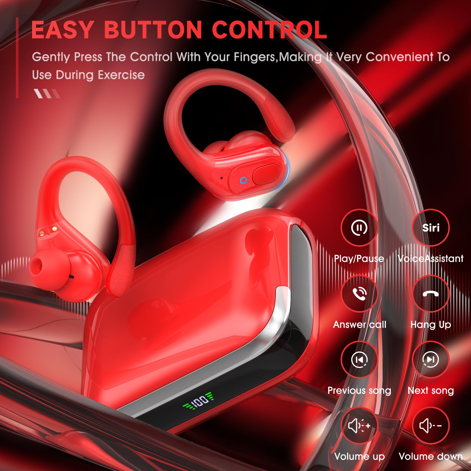 sajawass Wireless Earbuds Bluetooth 5.4 Headphones, Noise Canceling Ear Buds with 75hr Playtime, LED Power Display, IPX7 Waterproof Earphones Over-Ear Earphones for Sports/Workouts thumbnail 3