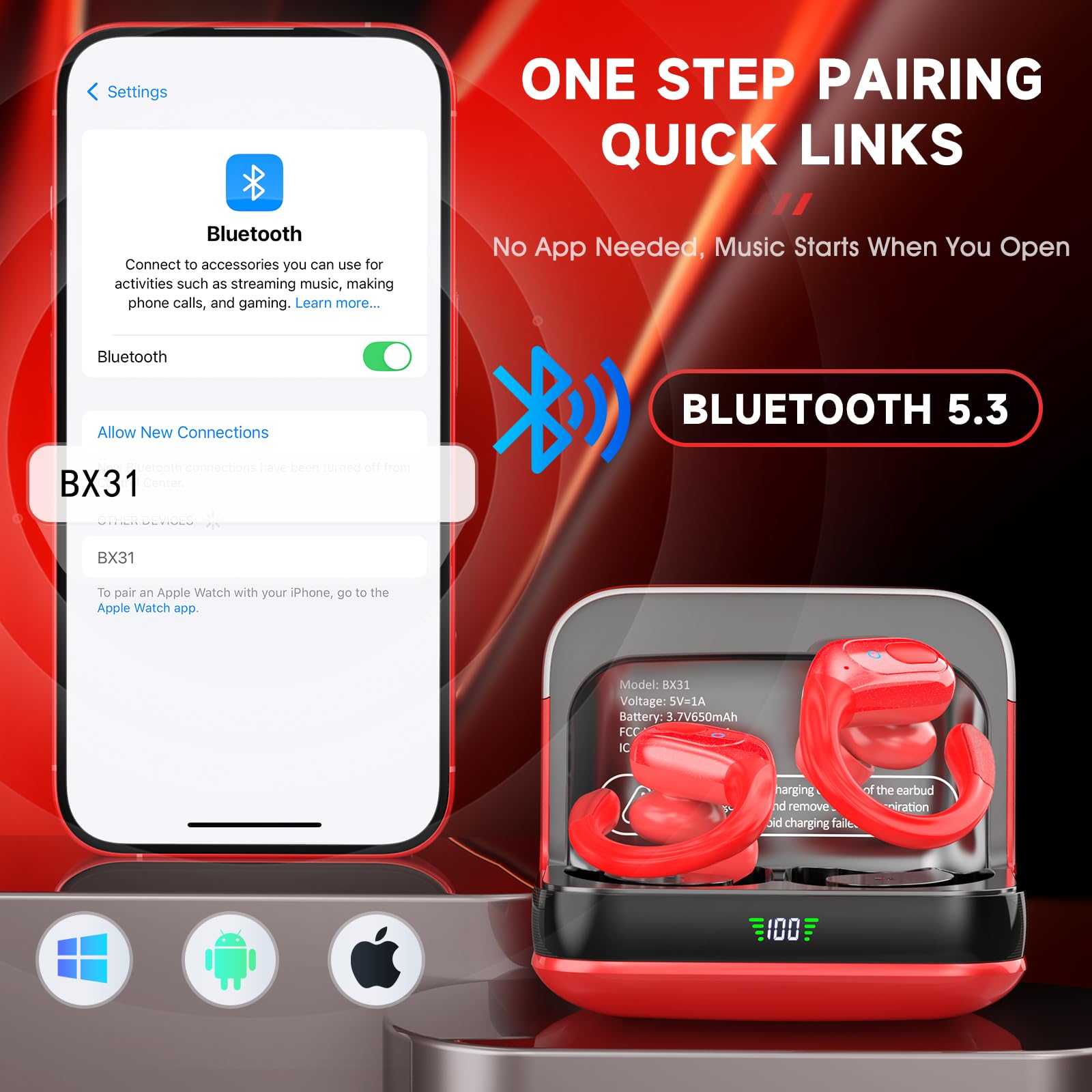 sajawass Wireless Earbuds Bluetooth 5.4 Headphones, Noise Canceling Ear Buds with 75hr Playtime, LED Power Display, IPX7 Waterproof Earphones Over-Ear Earphones for Sports/Workouts thumbnail 4