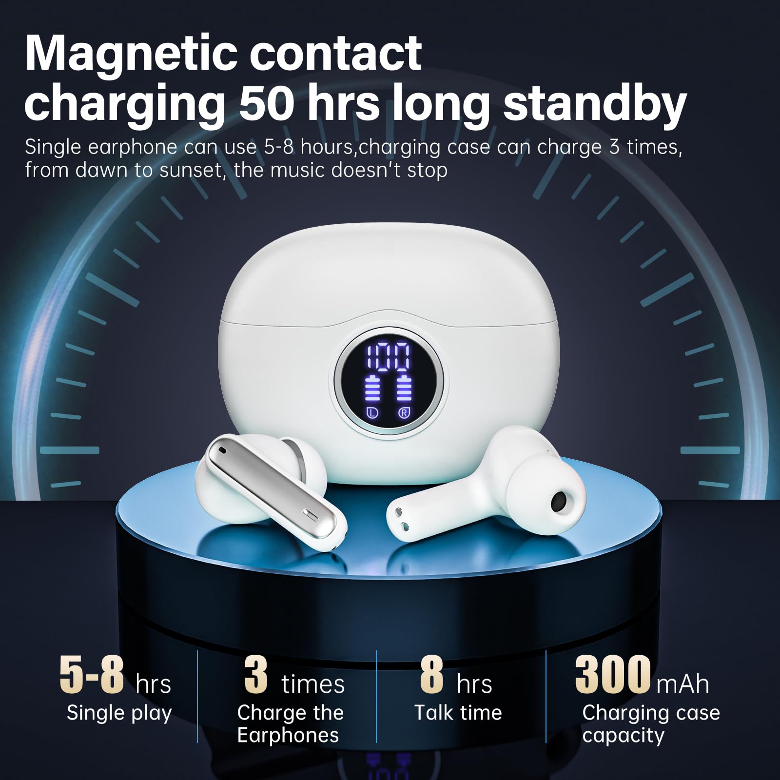 Sisism A10 Pro Wireless Earbuds, Bluetooth 5.3 Headphones HiFi Stereo 50H Playback LED Digital Display Ear Buds with ENC Noise Canceling Headset, IPX7 Waterproof Earphones for Gym/Running/Work thumbnail 3