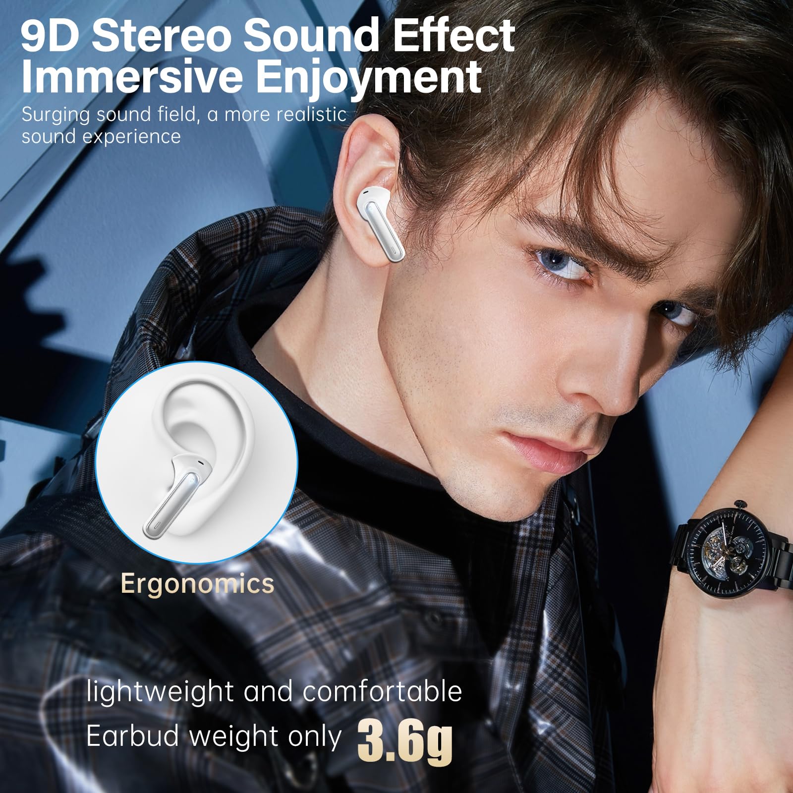 Sisism A10 Pro Wireless Earbuds, Bluetooth 5.3 Headphones HiFi Stereo 50H Playback LED Digital Display Ear Buds with ENC Noise Canceling Headset, IPX7 Waterproof Earphones for Gym/Running/Work thumbnail 5