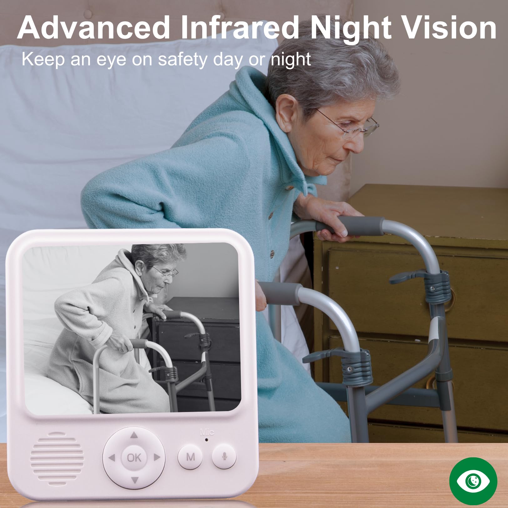 Smart Caregiver Video Monitor for Elderly Care and Caregivers, Portable, Rechargeable, Infrared Night Vision, Secure Connection, No WiFi thumbnail 2